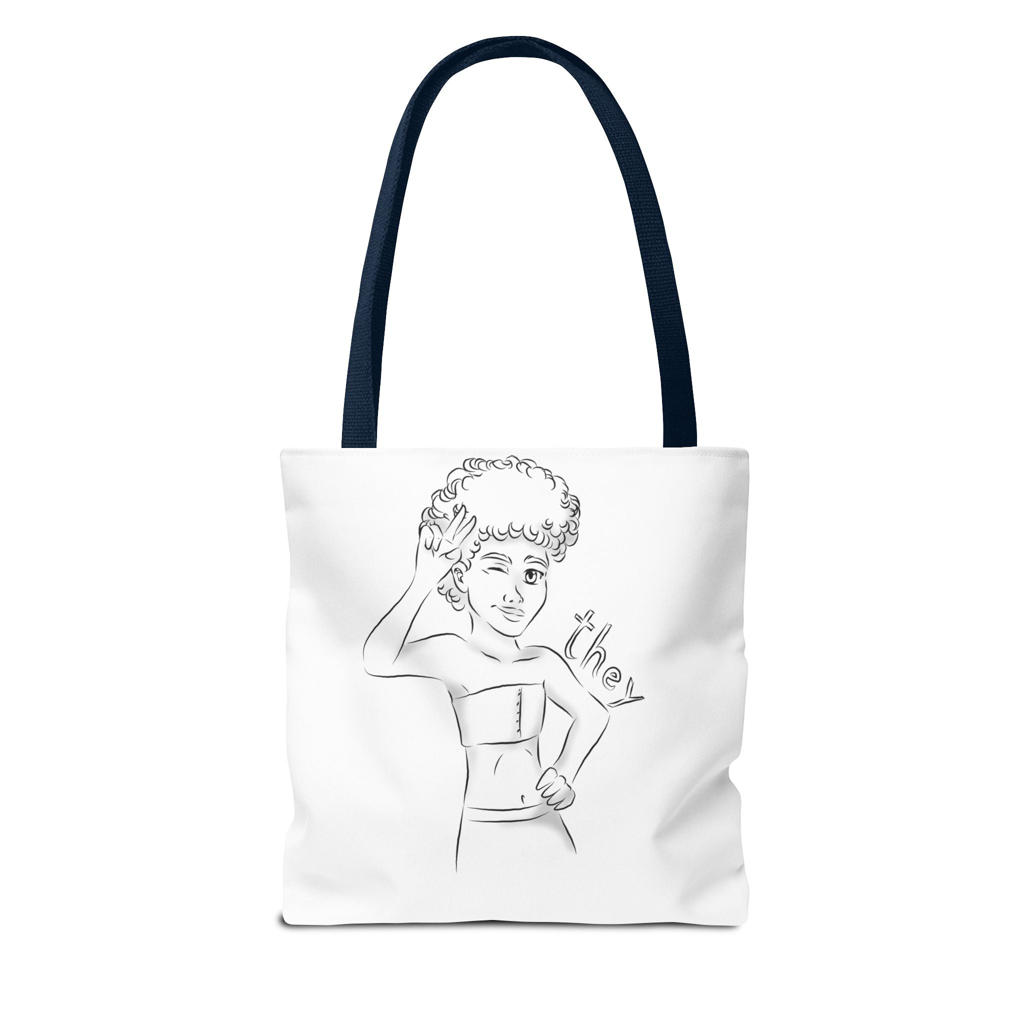 They Pronoun Tote Bag – Gender-Free, Black Line Art, Durable Polyester, Multiple Sizes | Inclusive LGBTQIA+ Accessory | Voce Lindx