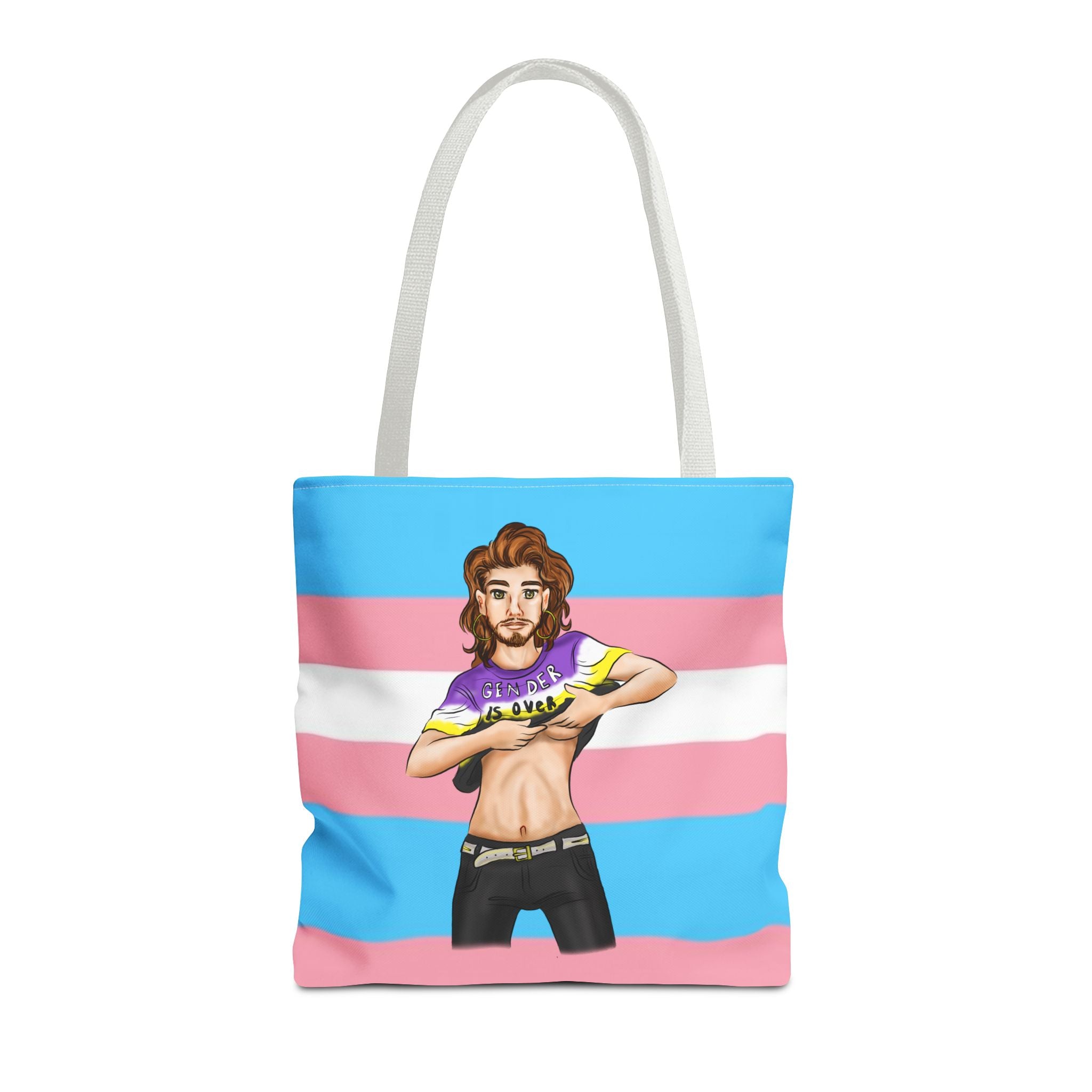 Trans Pride Tote Bag – “Gender Is Over” Art, Durable Polyester, Multiple Sizes | Inclusive LGBTQIA+ Accessory | Voce Lindx