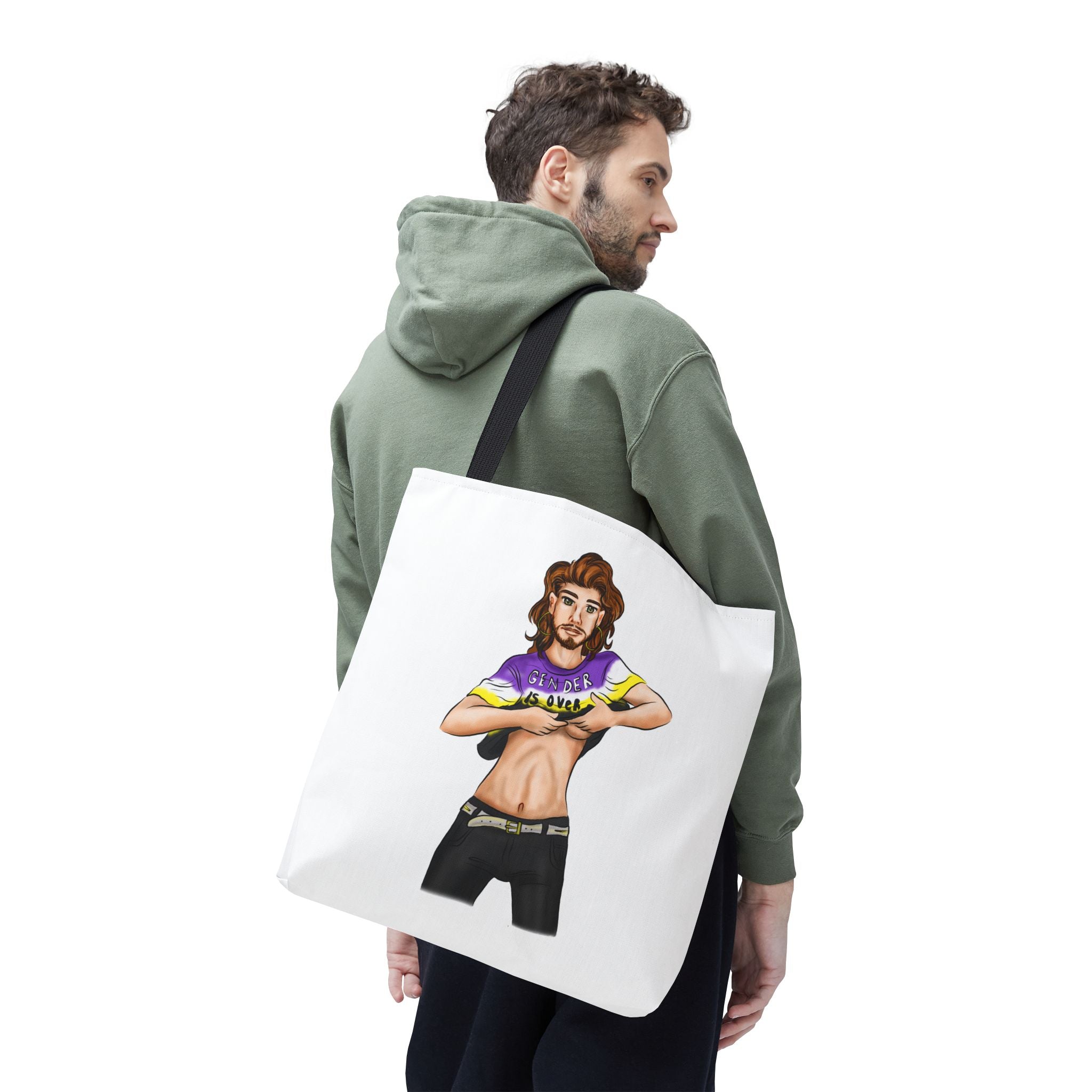 Nonbinary Pride Tote Bag – “Gender Is Over” Art, Durable Polyester, Multiple Sizes | Inclusive LGBTQIA+ Accessory | Voce Lindx