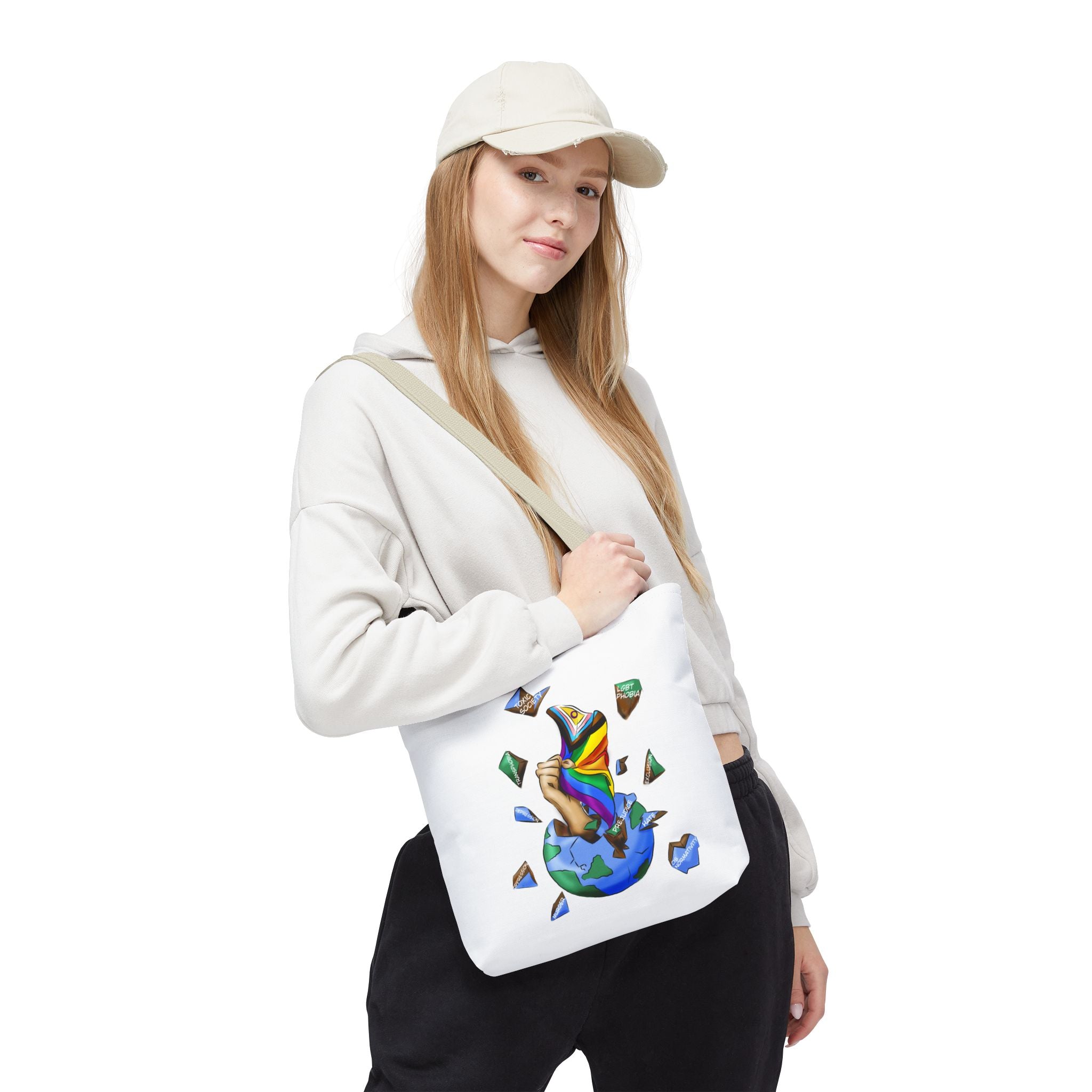 Progress Pride Flag Tote Bag – Breaking Barriers Art, Durable Polyester, Multiple Sizes | Inclusive LGBTQIA+ Accessory | Voce Lindx