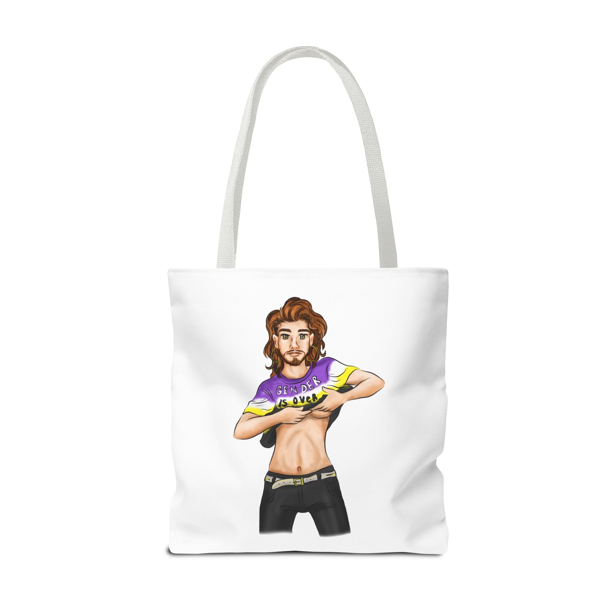 Nonbinary Pride Tote Bag – “Gender Is Over” Art, Durable Polyester, Multiple Sizes | Inclusive LGBTQIA+ Accessory | Voce Lindx
