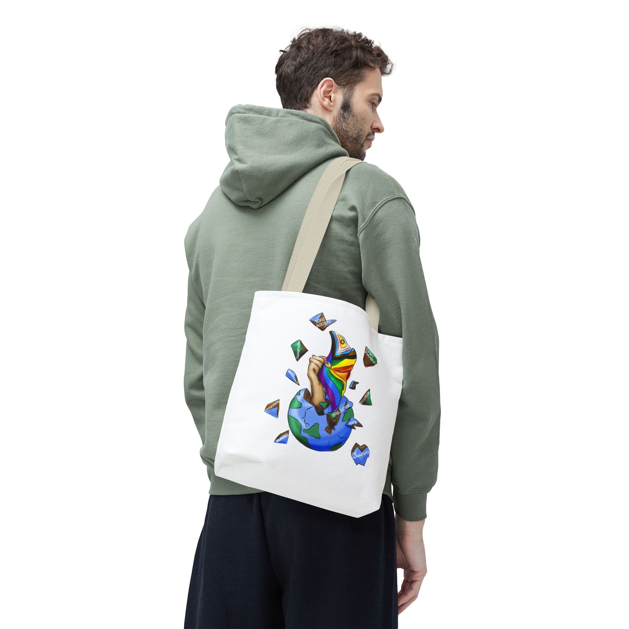 Progress Pride Flag Tote Bag – Breaking Barriers Art, Durable Polyester, Multiple Sizes | Inclusive LGBTQIA+ Accessory | Voce Lindx