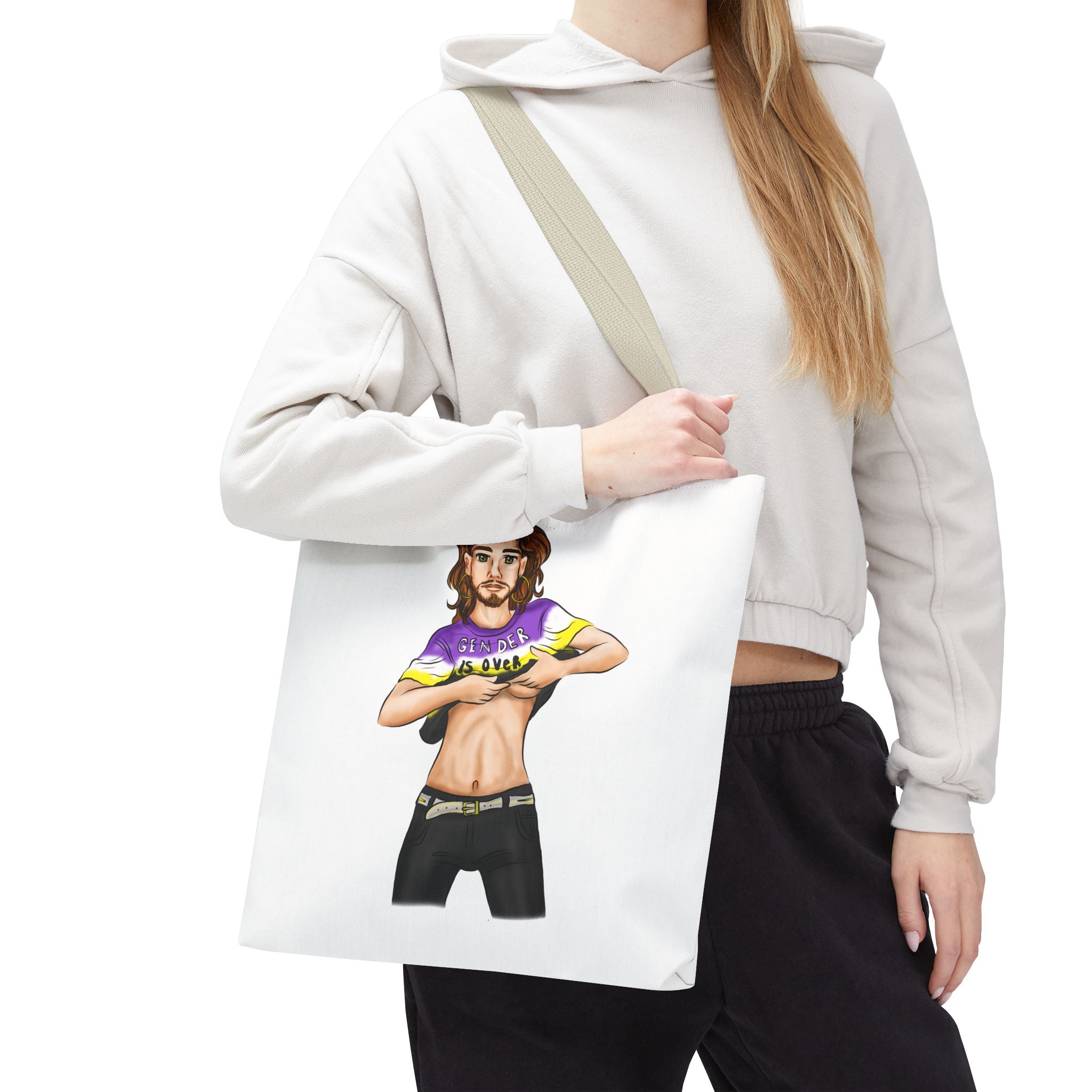 Nonbinary Pride Tote Bag – “Gender Is Over” Art, Durable Polyester, Multiple Sizes | Inclusive LGBTQIA+ Accessory | Voce Lindx