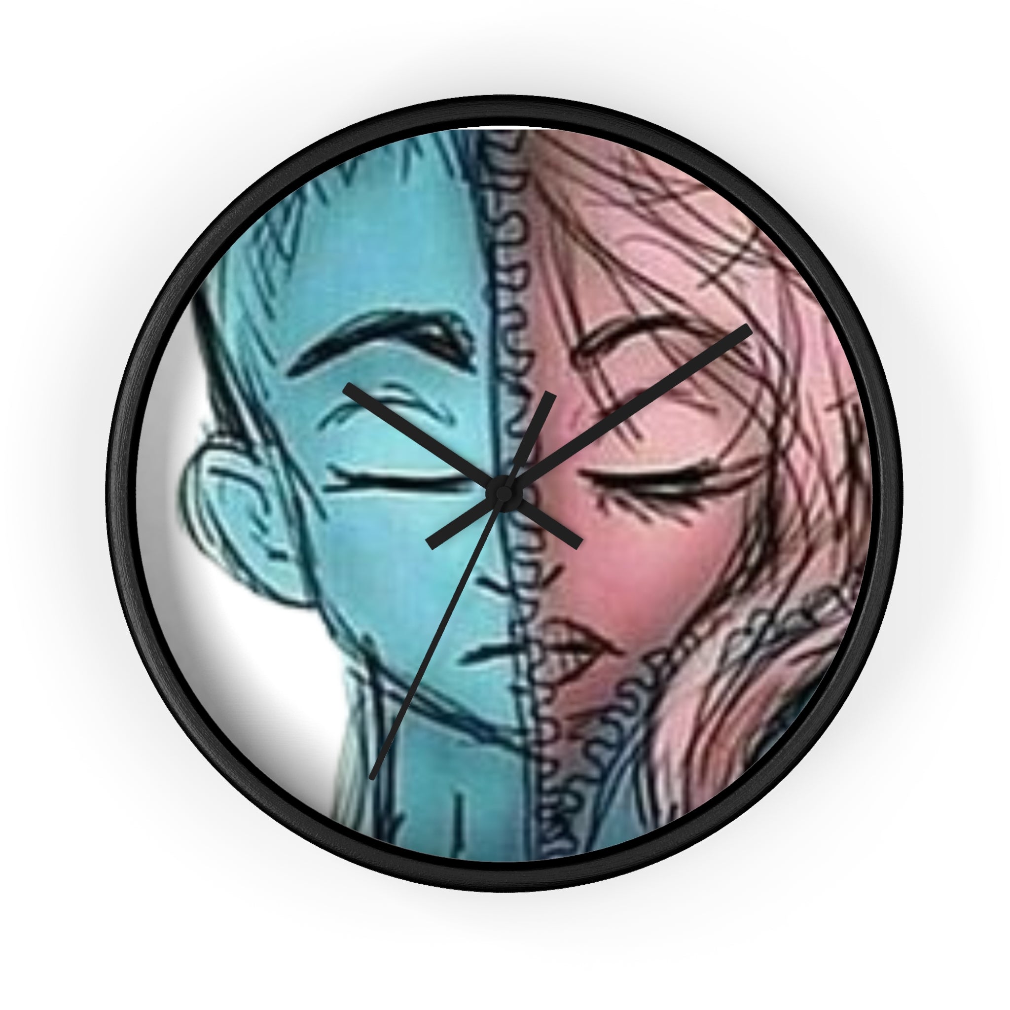 VOCE LINDX Wall Clock – Gender Expression Split Face Art – Silent Mechanism – Decorative Indoor Timepiece