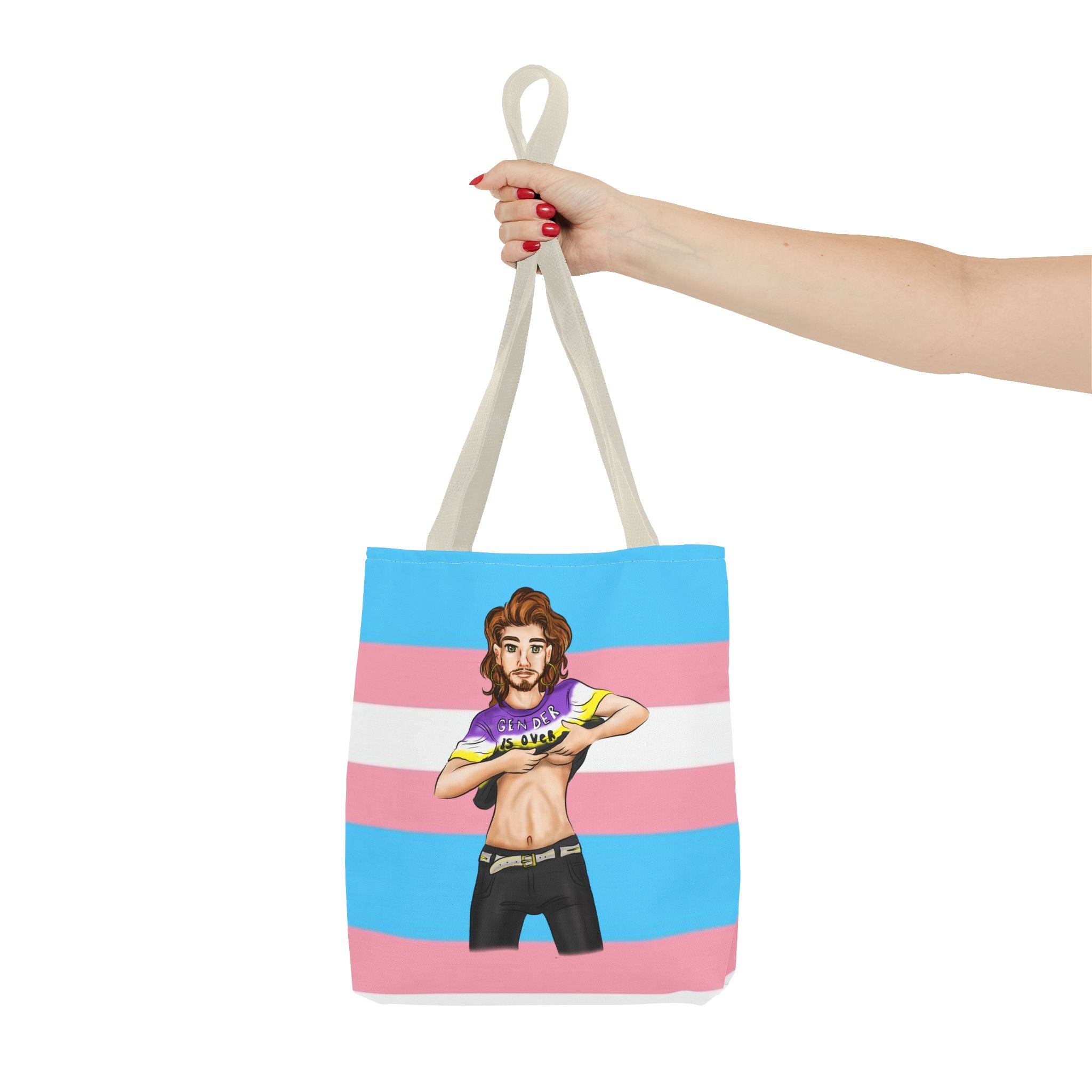 Trans Pride Tote Bag – “Gender Is Over” Art, Durable Polyester, Multiple Sizes | Inclusive LGBTQIA+ Accessory | Voce Lindx