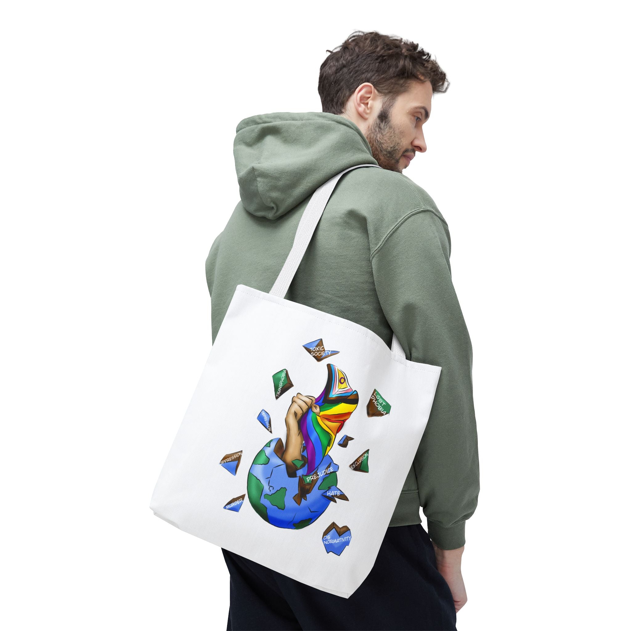 Progress Pride Flag Tote Bag – Breaking Barriers Art, Durable Polyester, Multiple Sizes | Inclusive LGBTQIA+ Accessory | Voce Lindx
