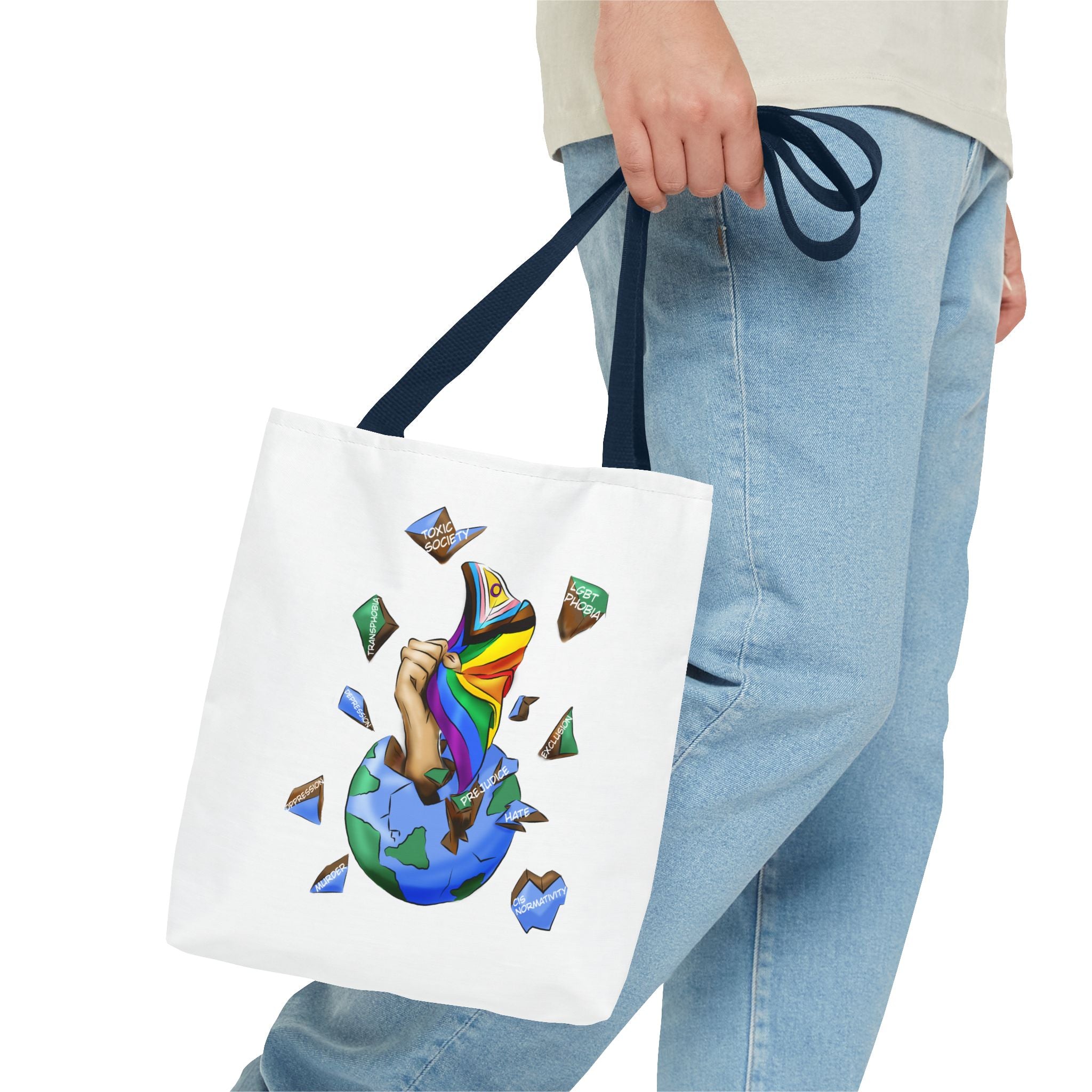 Progress Pride Flag Tote Bag – Breaking Barriers Art, Durable Polyester, Multiple Sizes | Inclusive LGBTQIA+ Accessory | Voce Lindx