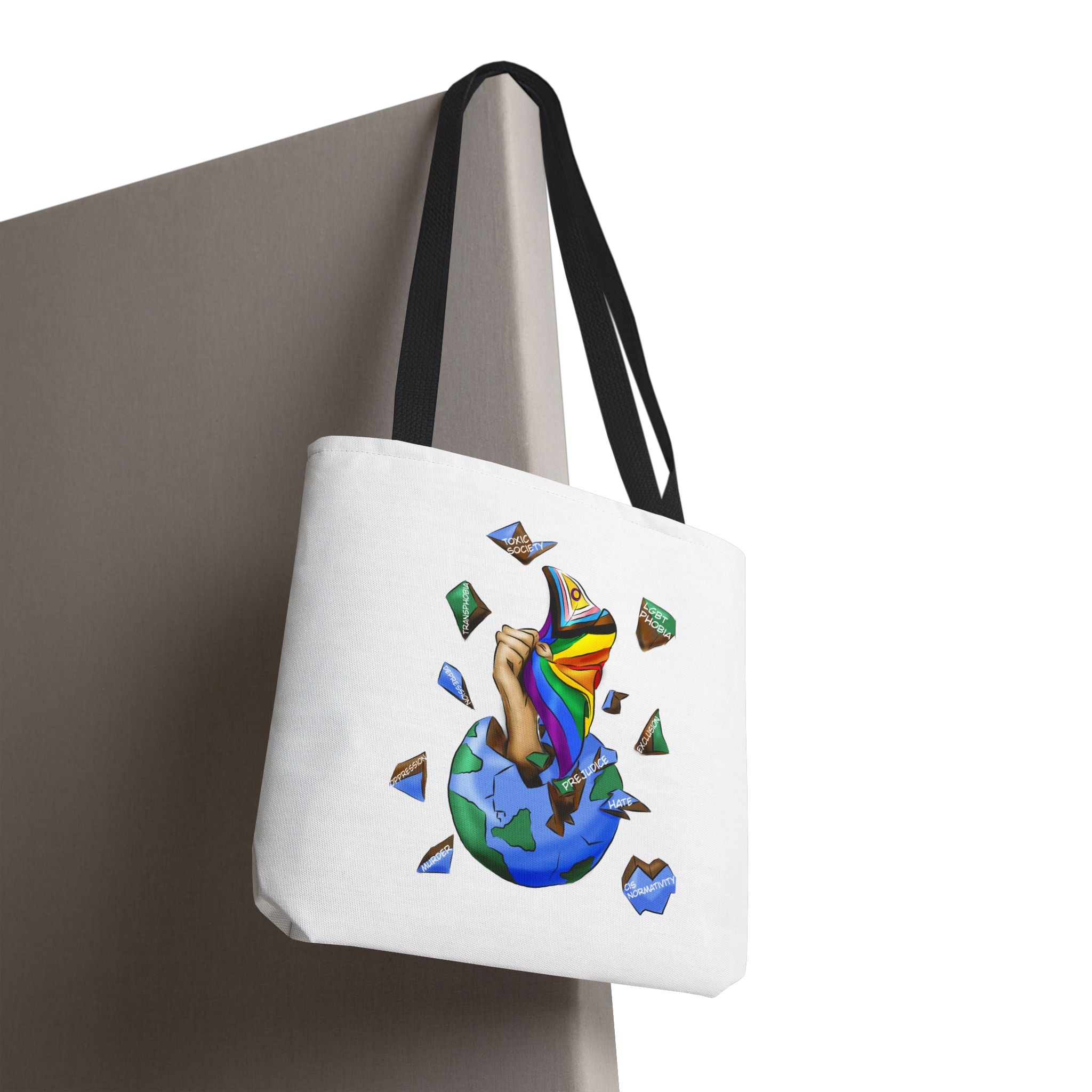 Progress Pride Flag Tote Bag – Breaking Barriers Art, Durable Polyester, Multiple Sizes | Inclusive LGBTQIA+ Accessory | Voce Lindx