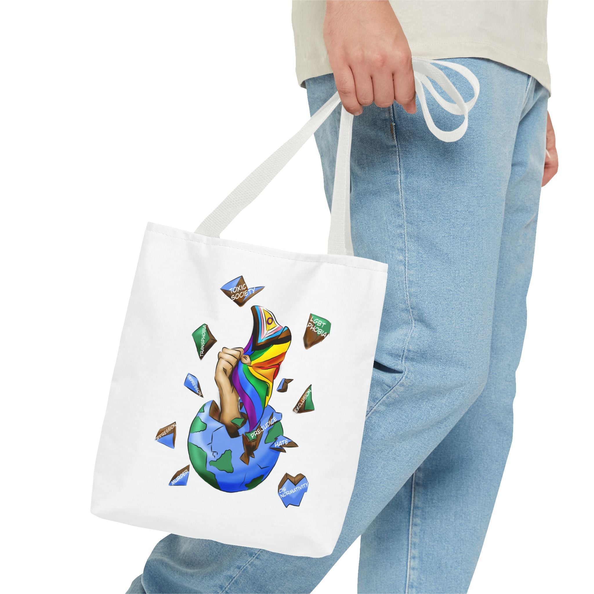 Progress Pride Flag Tote Bag – Breaking Barriers Art, Durable Polyester, Multiple Sizes | Inclusive LGBTQIA+ Accessory | Voce Lindx