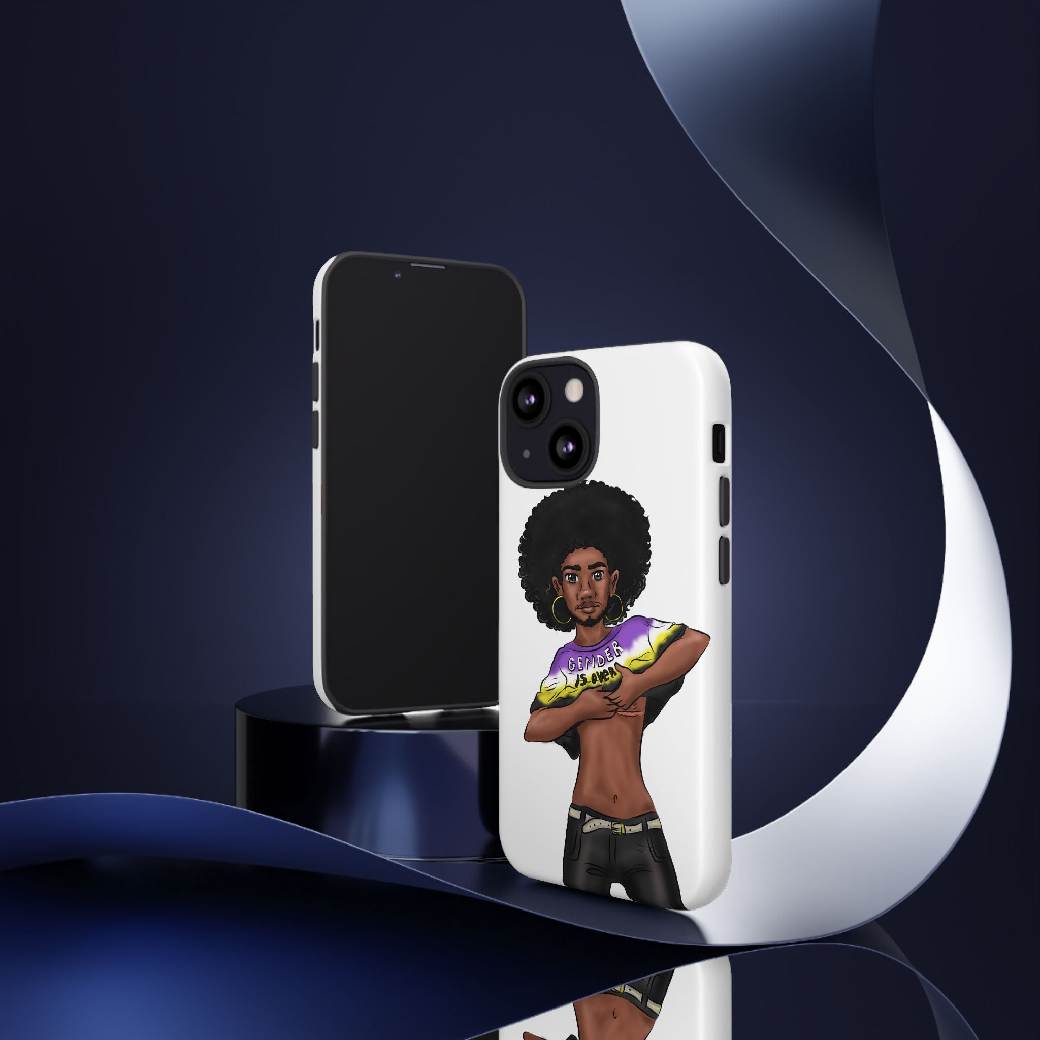Gender Is Over Tough Phone Case – Gender-Free, Black Representation Art, Dual Layer Protection | Voce Lindx