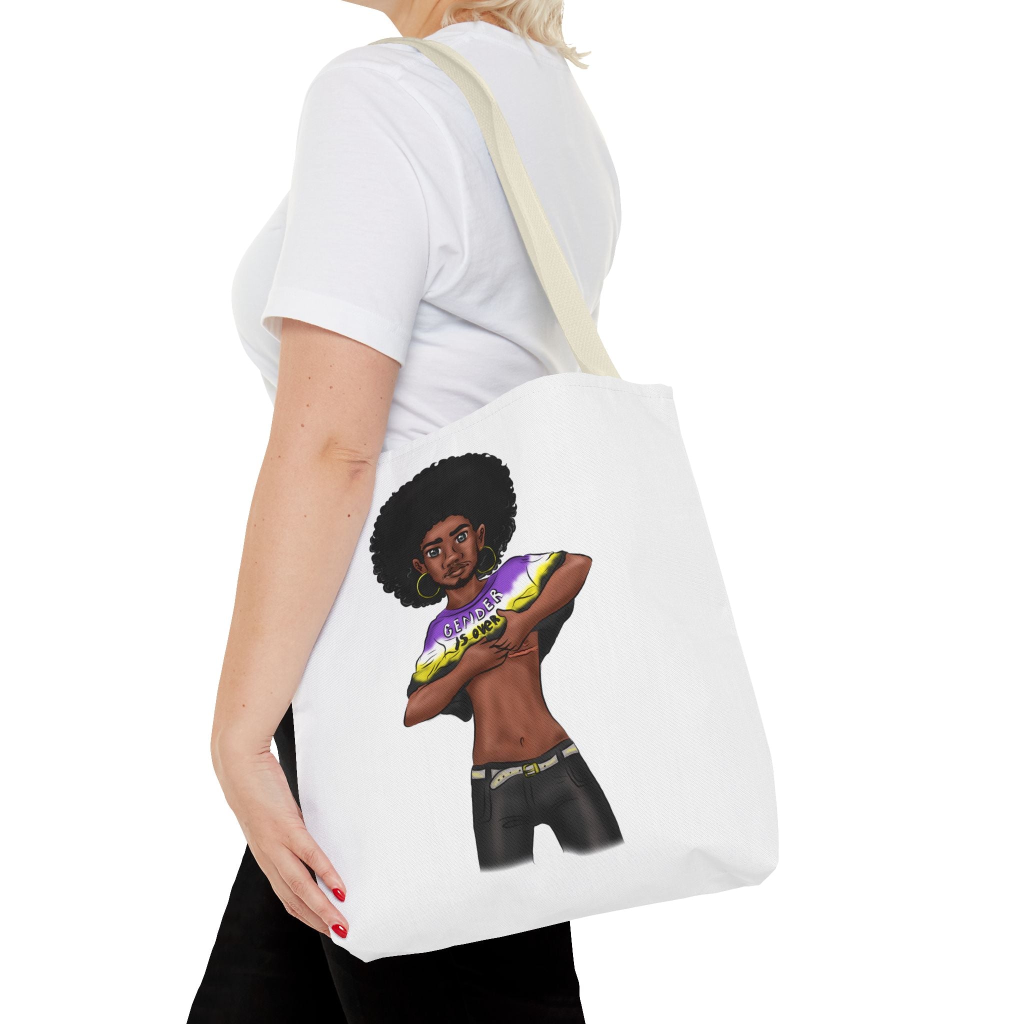 Gender Is Over Tote Bag – Gender-Free, Black Representation Art, Durable Polyester, Multiple Sizes | Inclusive LGBTQIA+ Accessory | Voce Lindx