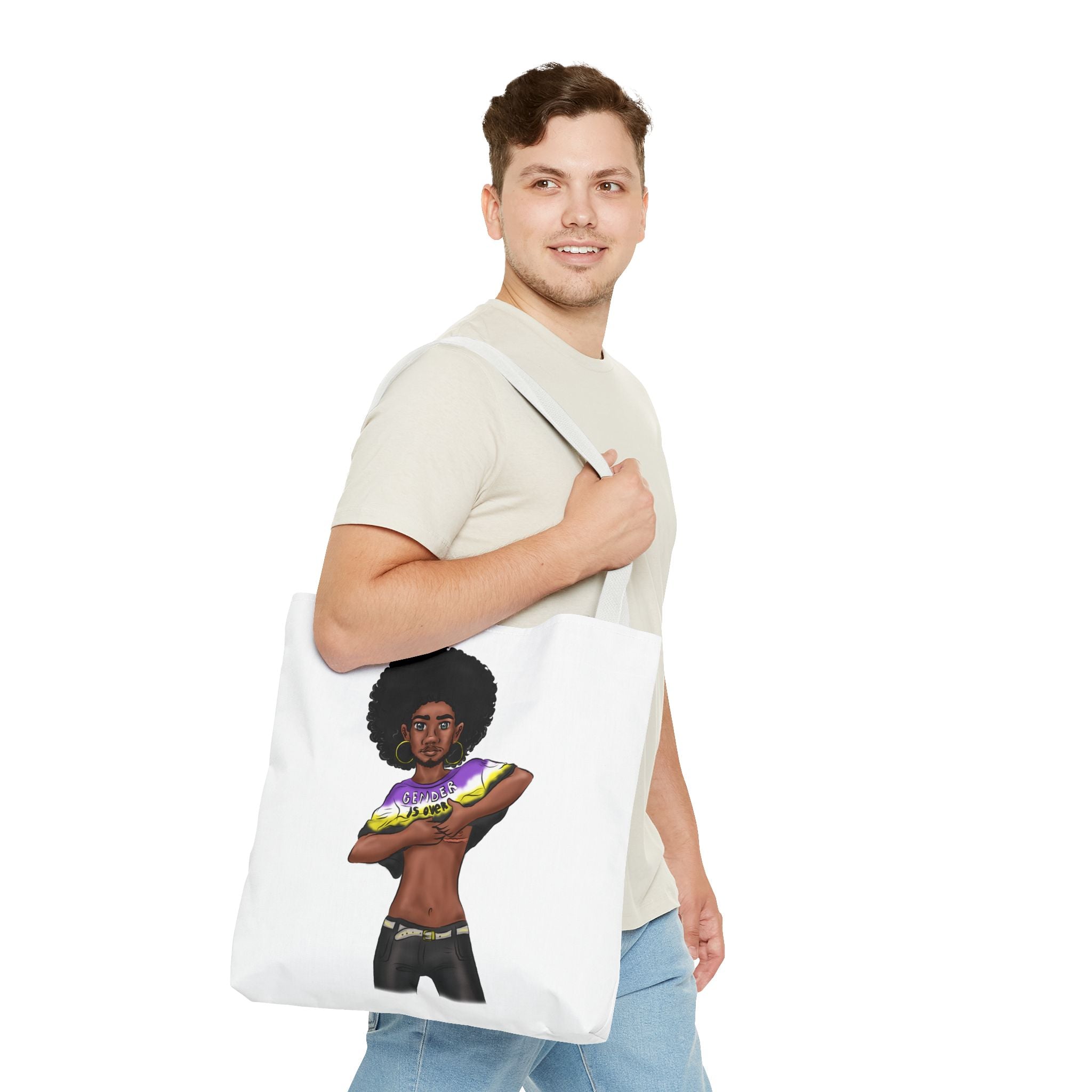 Gender Is Over Tote Bag – Gender-Free, Black Representation Art, Durable Polyester, Multiple Sizes | Inclusive LGBTQIA+ Accessory | Voce Lindx