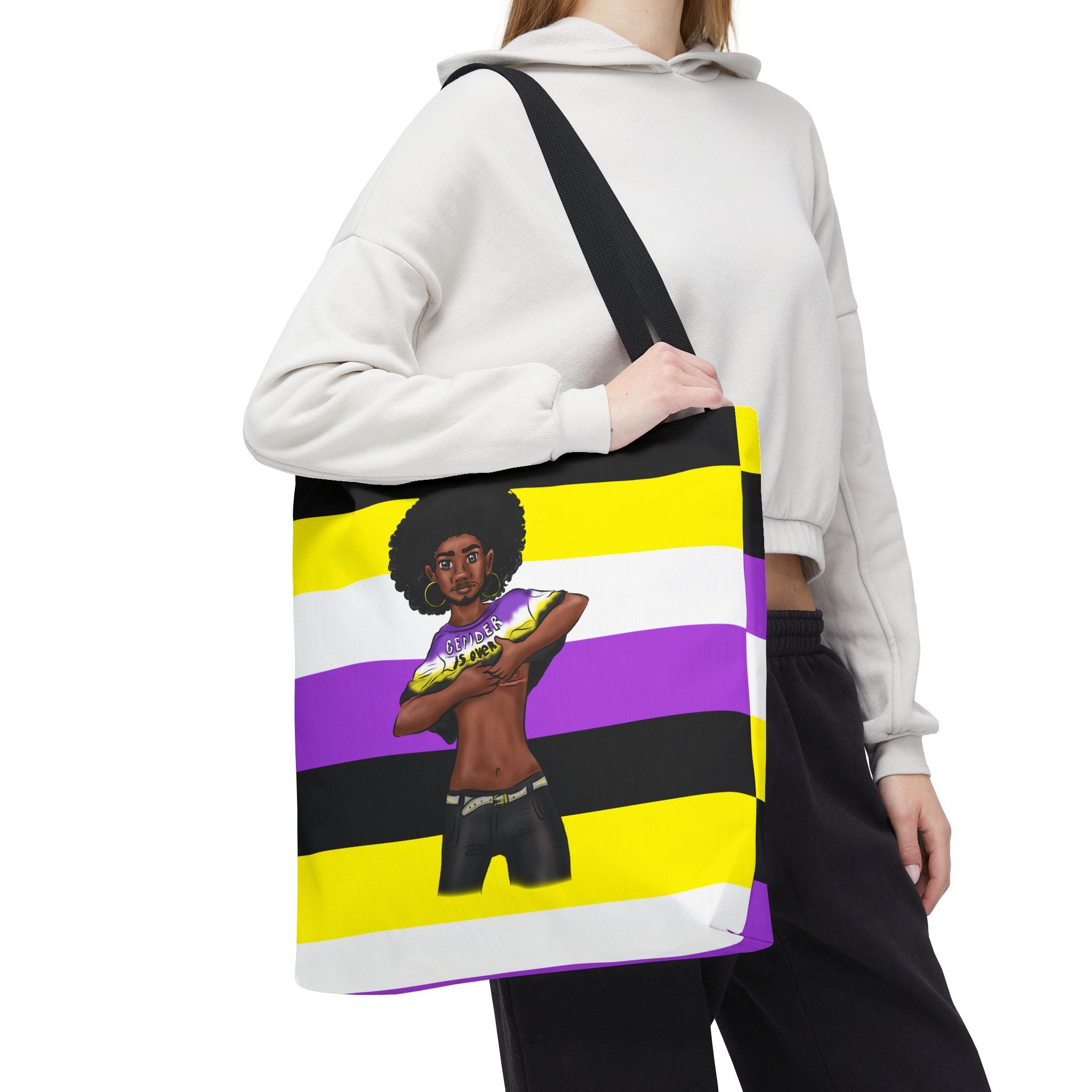 Nonbinary Pride Tote Bag – “Gender Is Over” Art, Durable Polyester, Multiple Sizes | Inclusive LGBTQIA+ Accessory | Voce Lindx