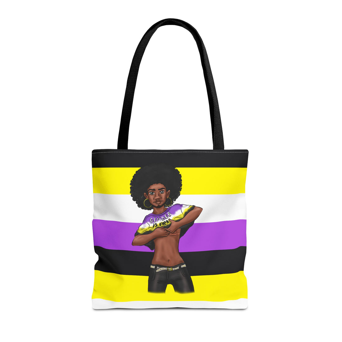 Nonbinary Pride Tote Bag – “Gender Is Over” Art, Durable Polyester, Multiple Sizes | Inclusive LGBTQIA+ Accessory | Voce Lindx