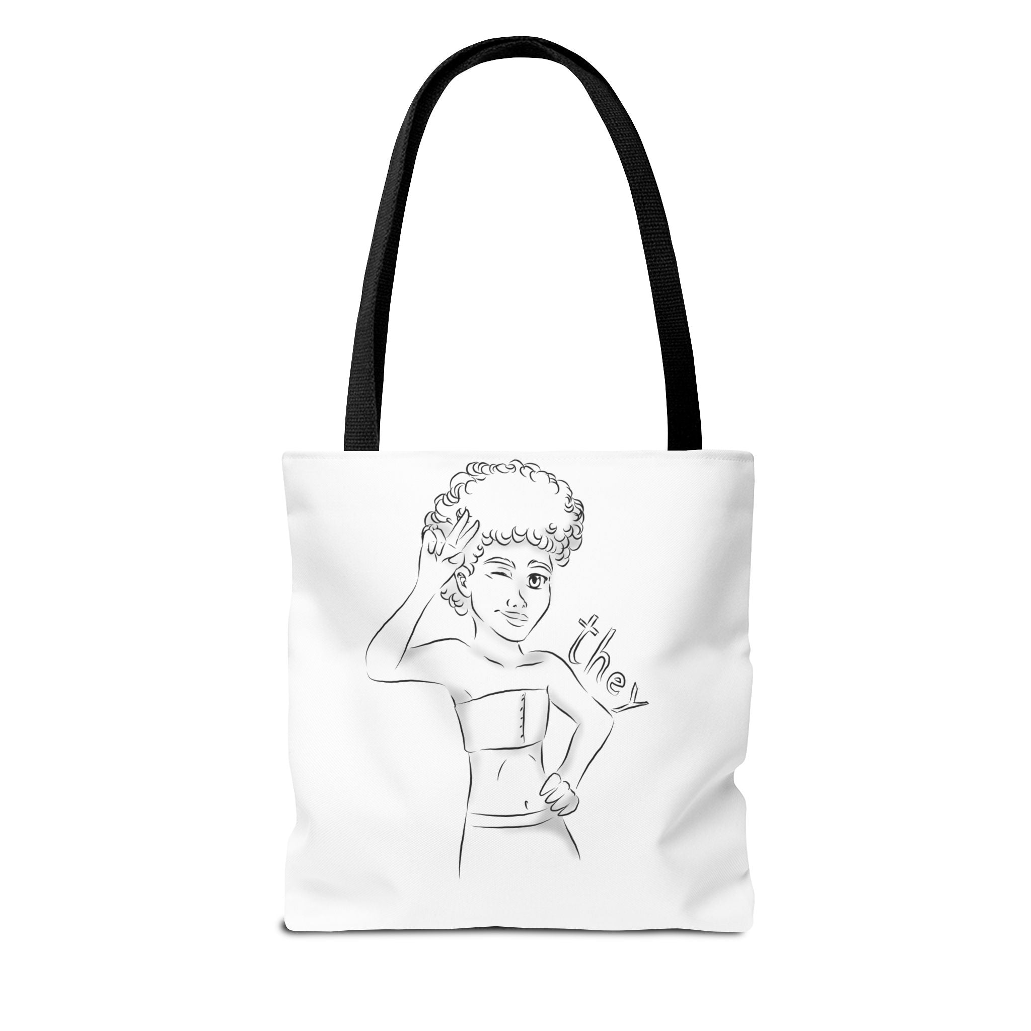 They Pronoun Tote Bag – Gender-Free, Black Line Art, Durable Polyester, Multiple Sizes | Inclusive LGBTQIA+ Accessory | Voce Lindx