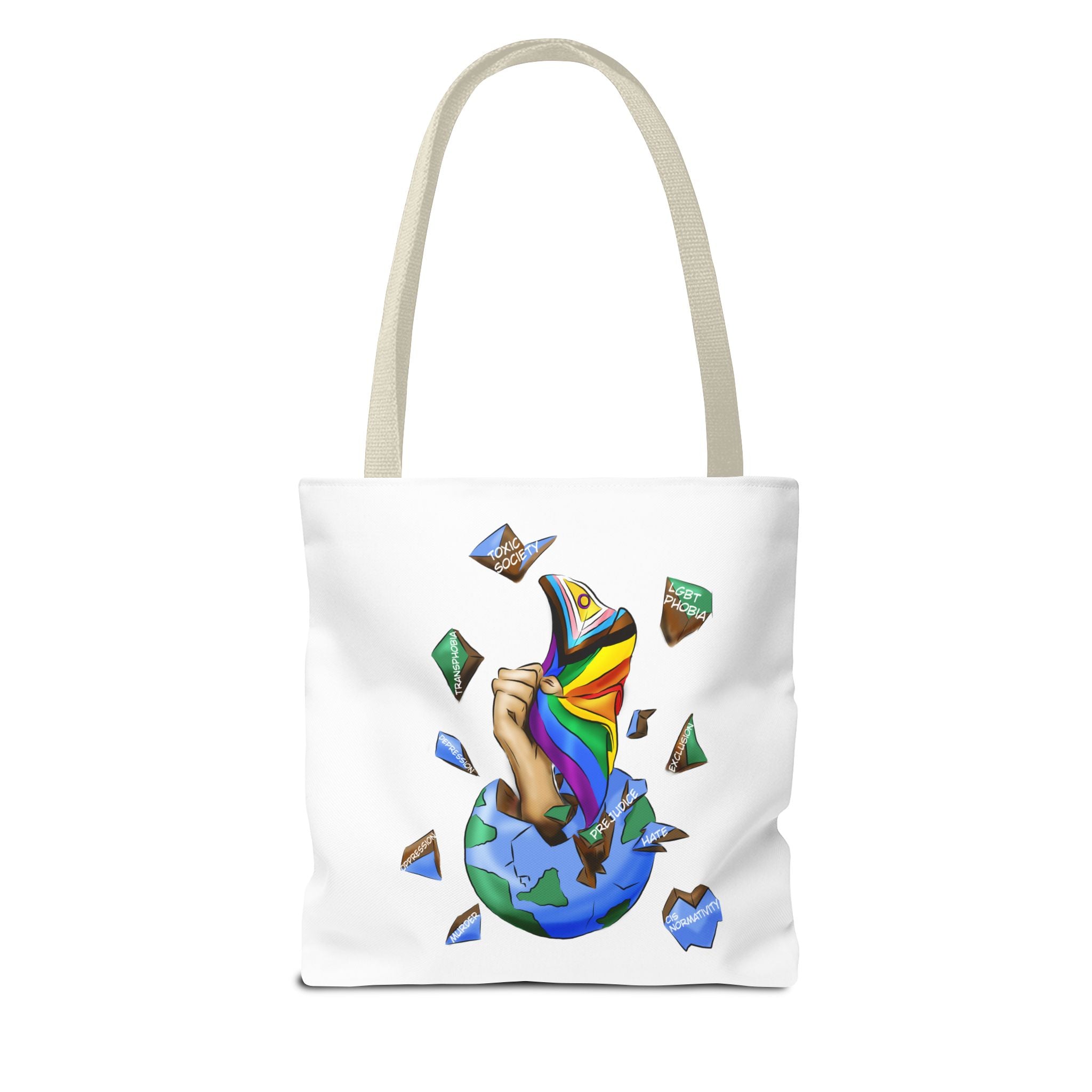 Progress Pride Flag Tote Bag – Breaking Barriers Art, Durable Polyester, Multiple Sizes | Inclusive LGBTQIA+ Accessory | Voce Lindx