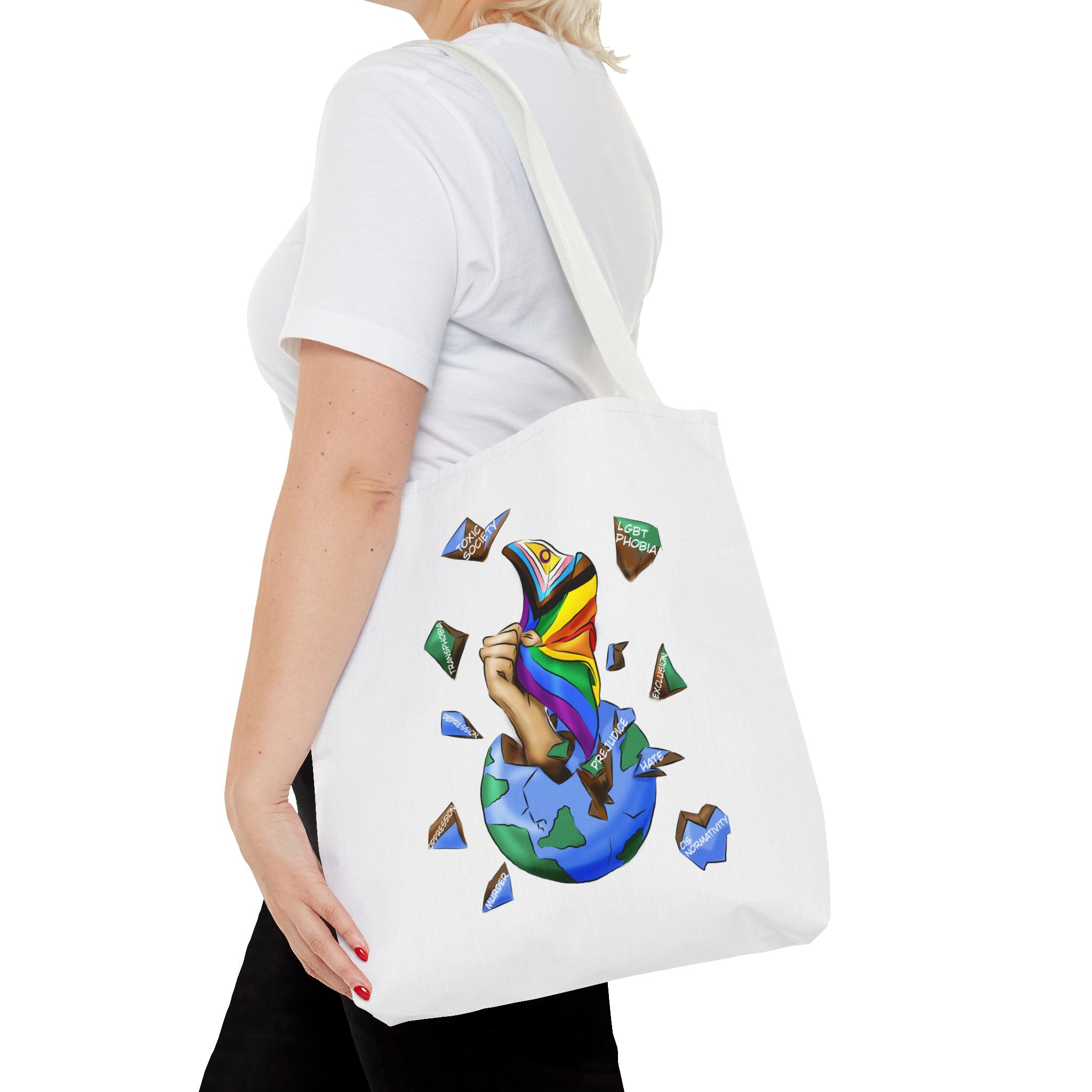 Progress Pride Flag Tote Bag – Breaking Barriers Art, Durable Polyester, Multiple Sizes | Inclusive LGBTQIA+ Accessory | Voce Lindx