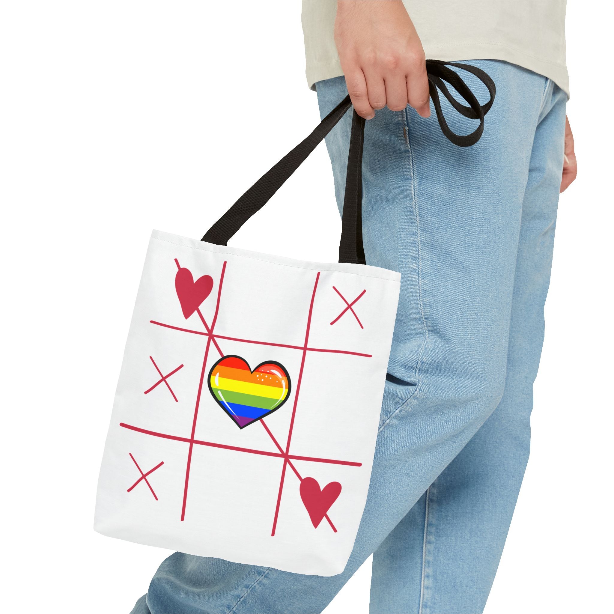 Rainbow Love Tote Bag – Tic Tac Toe Heart, Durable Polyester, Multiple Sizes | Inclusive LGBTQIA+ Accessory | Voce Lindx