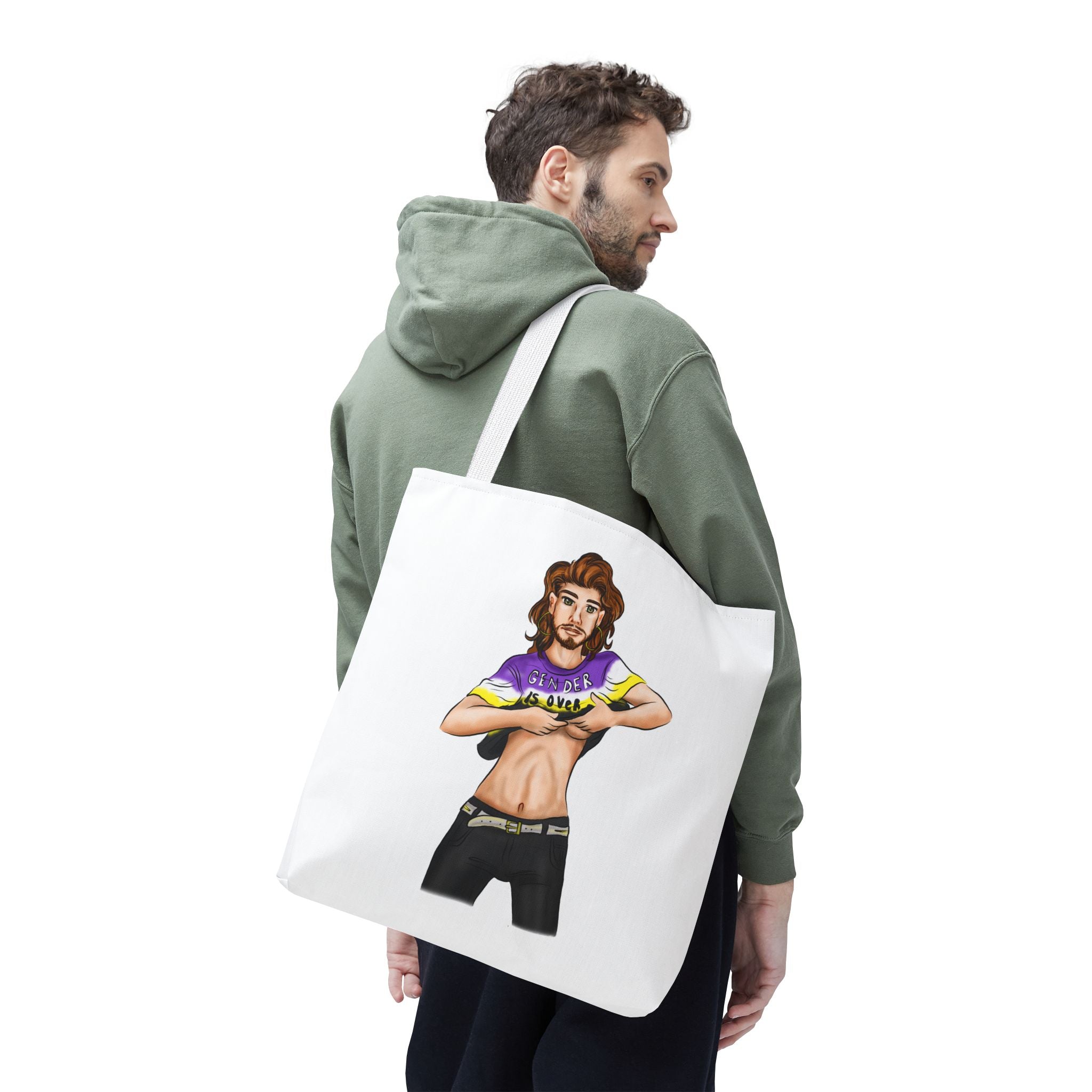 Nonbinary Pride Tote Bag – “Gender Is Over” Art, Durable Polyester, Multiple Sizes | Inclusive LGBTQIA+ Accessory | Voce Lindx