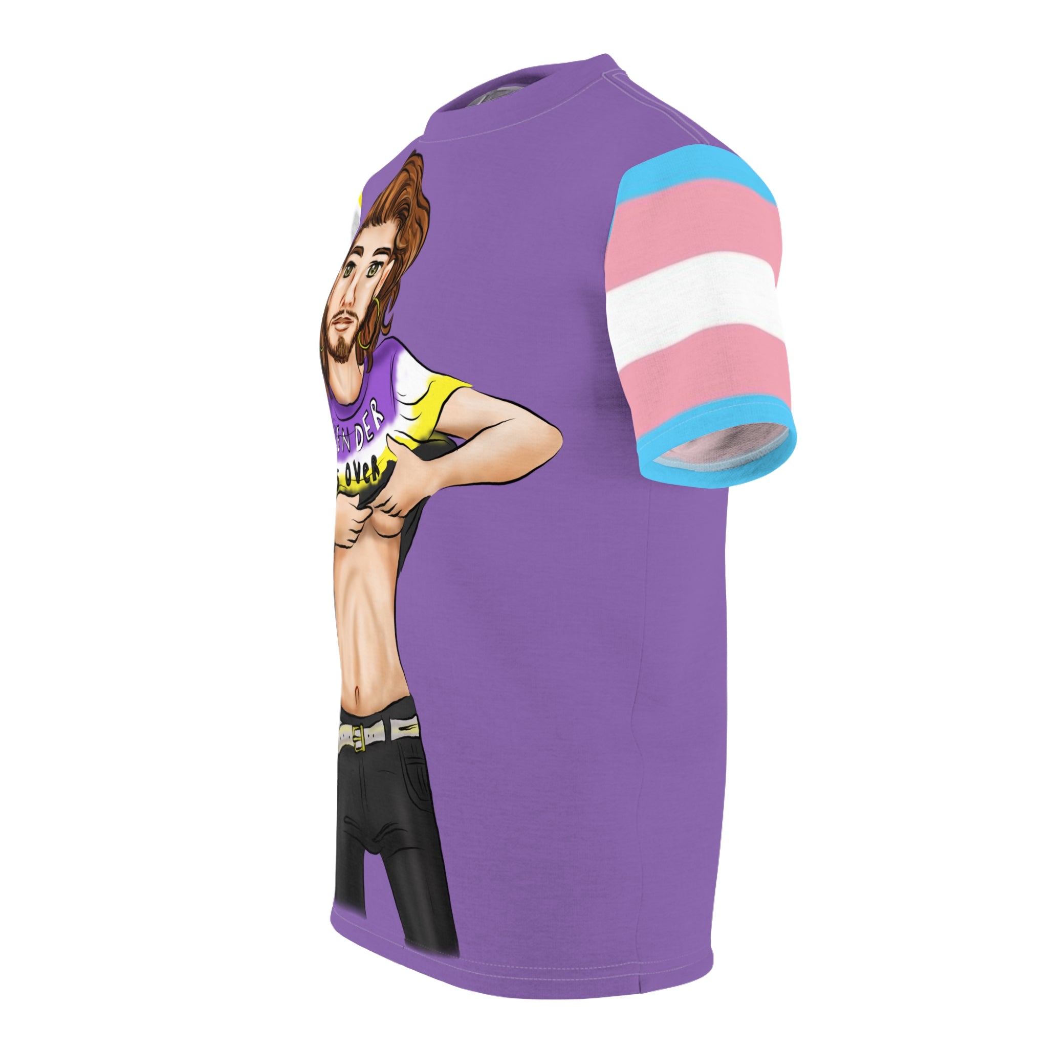 Gender Is Over Gender-Free Tee – Nonbinary & Trans Pride Sleeves, Inclusive LGBTQIA+ Art, Lightweight Polyester | Voce Lindx