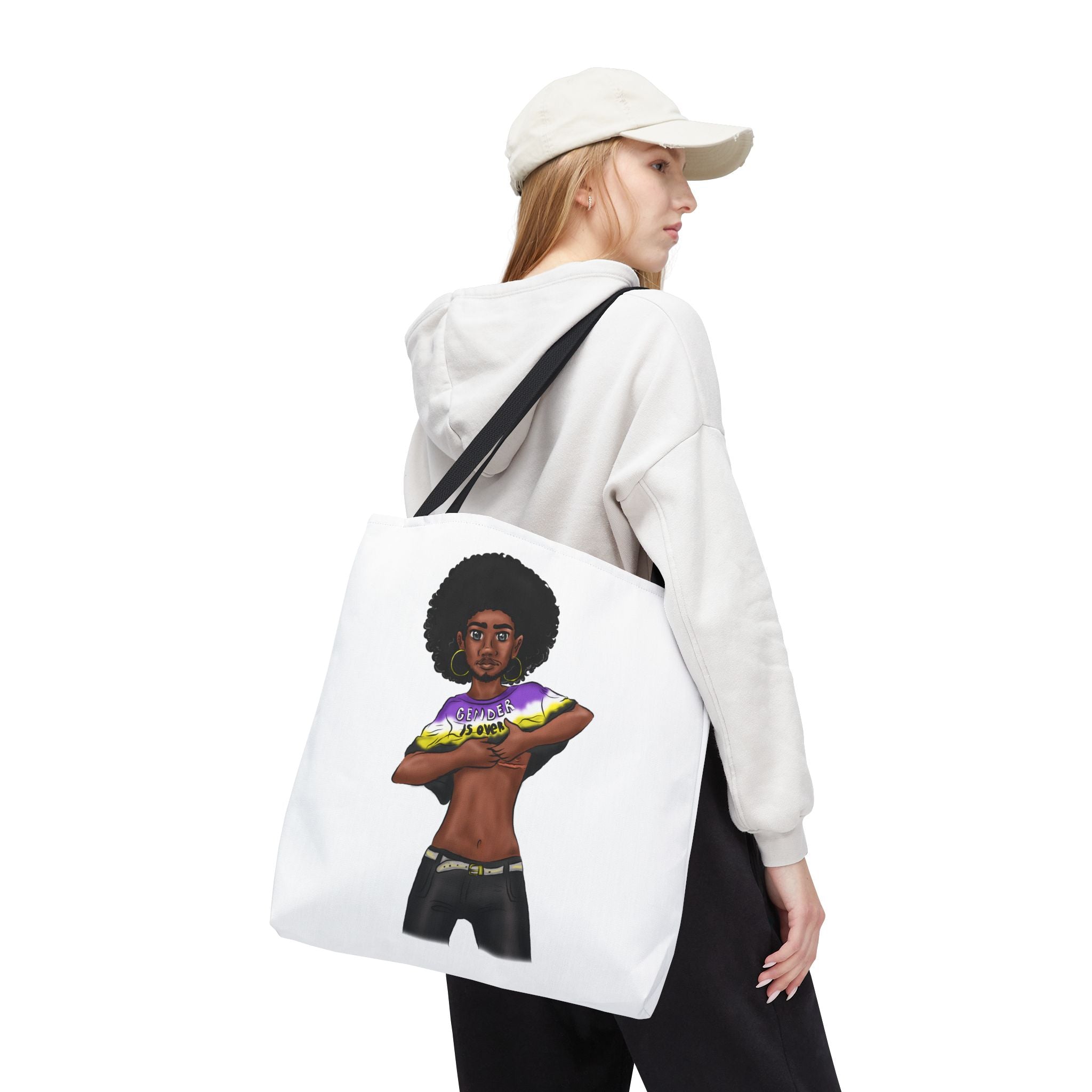 Gender Is Over Tote Bag – Gender-Free, Black Representation Art, Durable Polyester, Multiple Sizes | Inclusive LGBTQIA+ Accessory | Voce Lindx