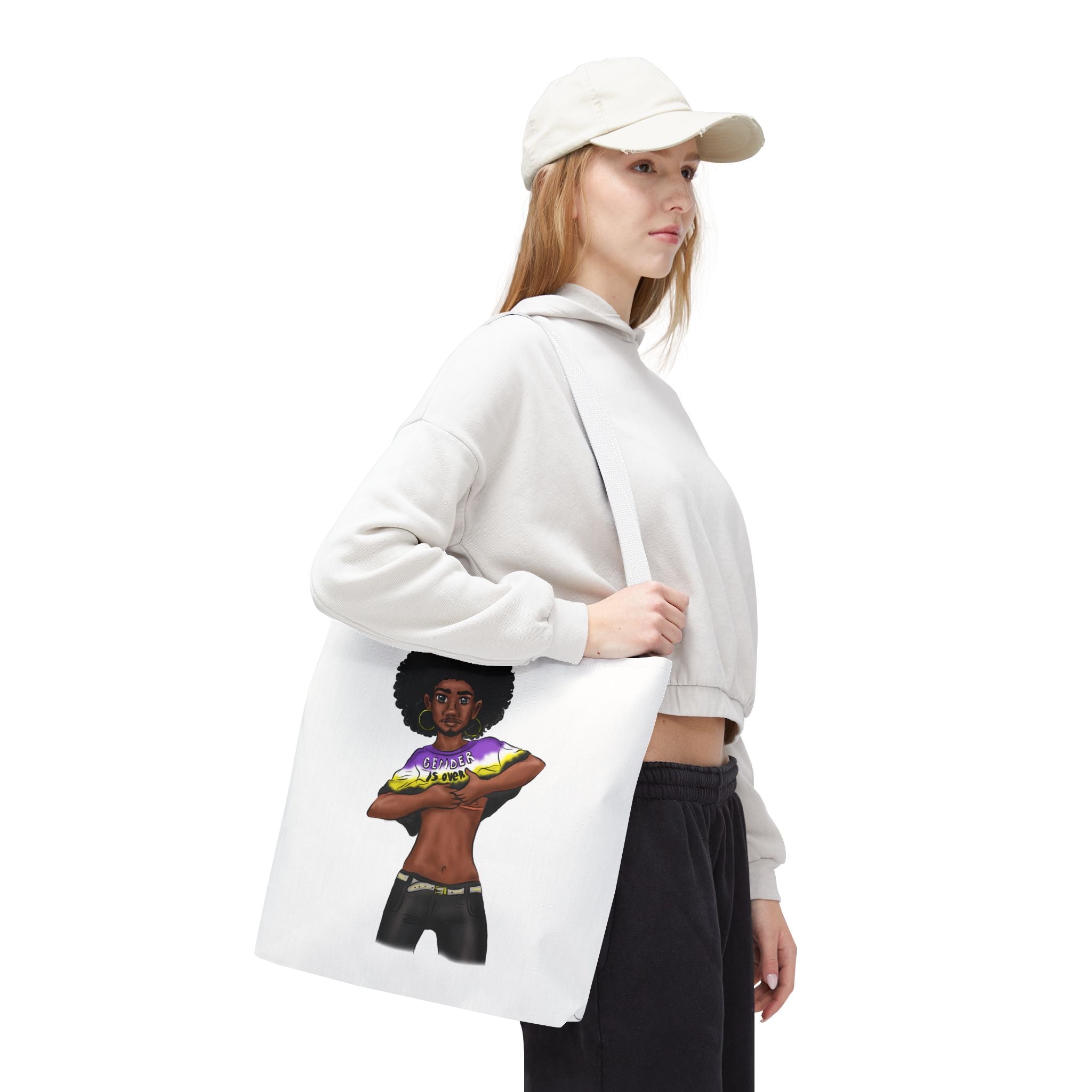 Gender Is Over Tote Bag – Gender-Free, Black Representation Art, Durable Polyester, Multiple Sizes | Inclusive LGBTQIA+ Accessory | Voce Lindx