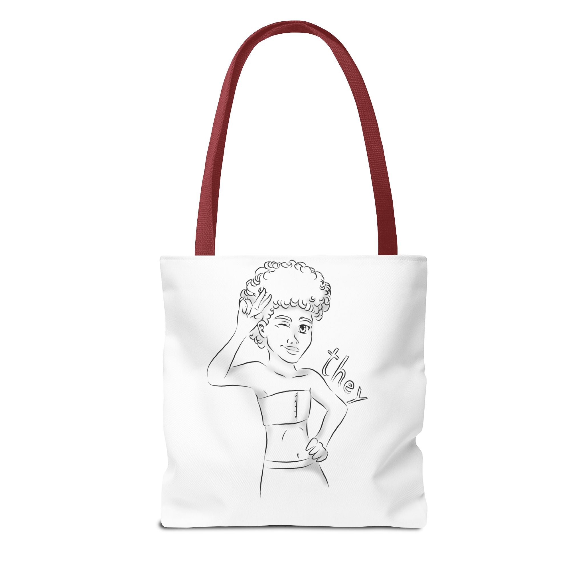 They Pronoun Tote Bag – Gender-Free, Black Line Art, Durable Polyester, Multiple Sizes | Inclusive LGBTQIA+ Accessory | Voce Lindx