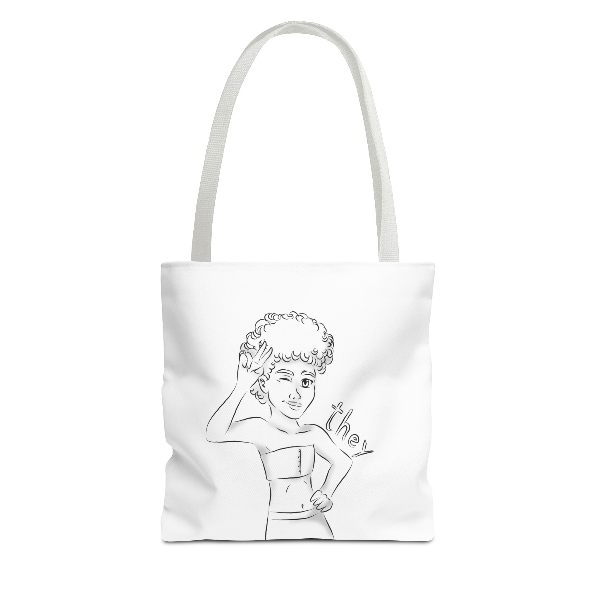 They Pronoun Tote Bag – Gender-Free, Black Line Art, Durable Polyester, Multiple Sizes | Inclusive LGBTQIA+ Accessory | Voce Lindx