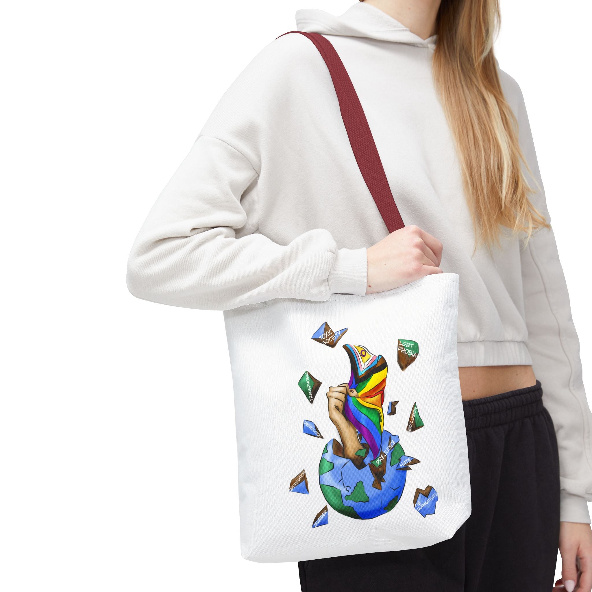 Progress Pride Flag Tote Bag – Breaking Barriers Art, Durable Polyester, Multiple Sizes | Inclusive LGBTQIA+ Accessory | Voce Lindx