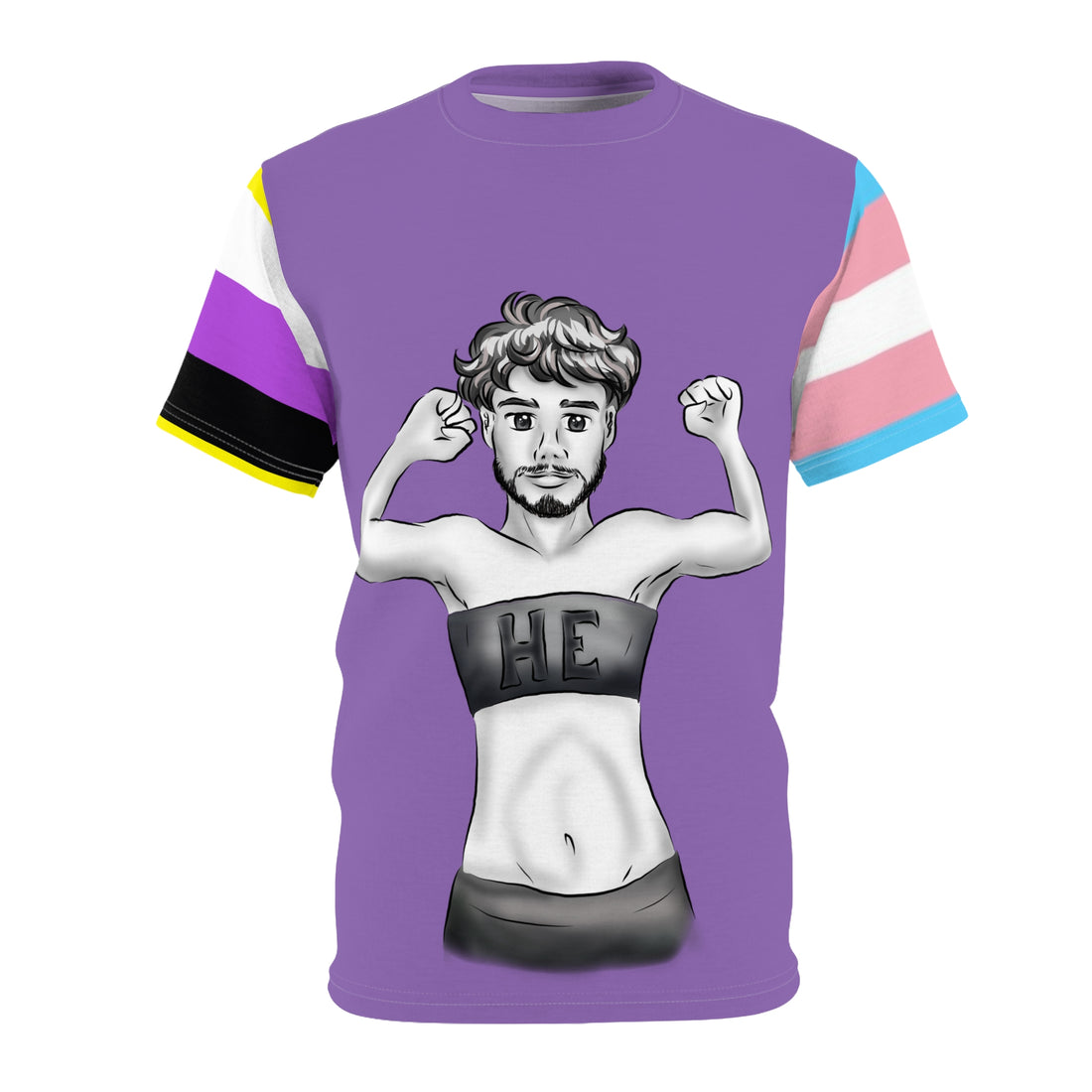 HE Gender-Free Pride Tee – Trans & Nonbinary Flag Sleeves, Inclusive LGBTQIA+ Fashion | Voce Lindx