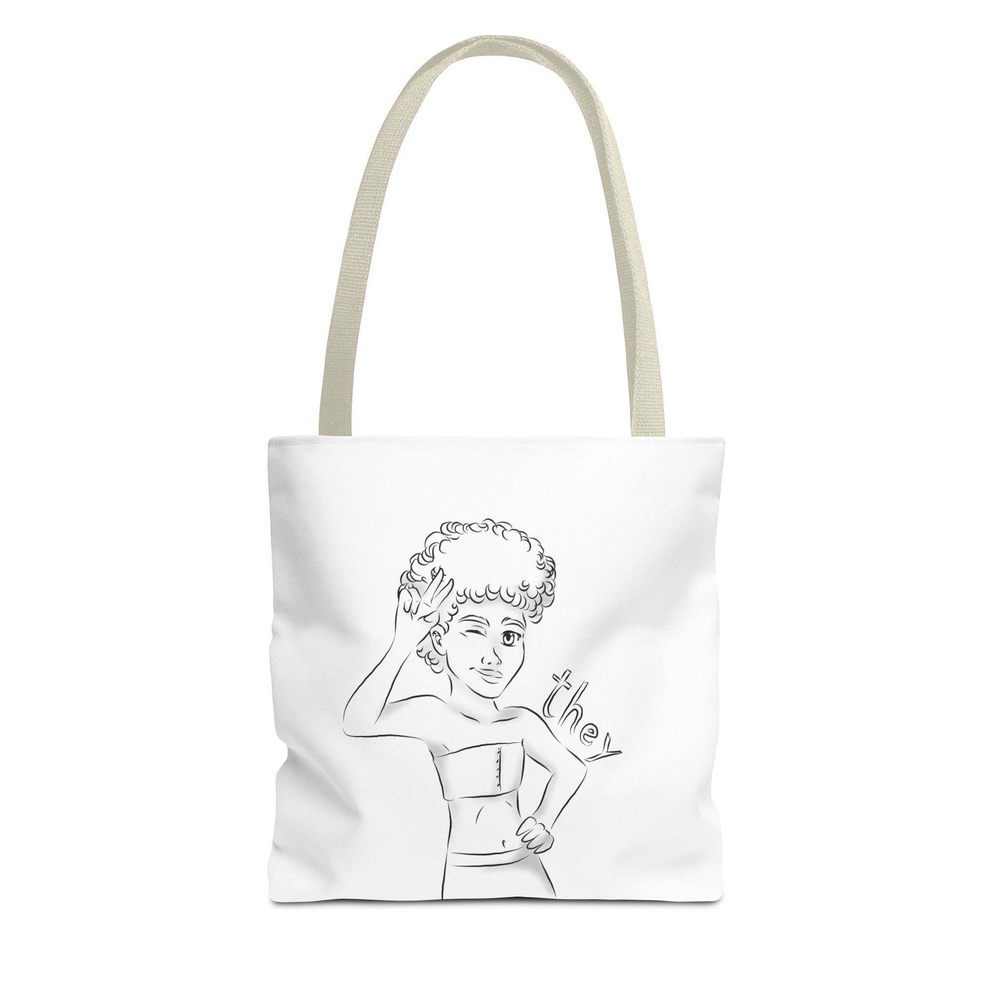 They Pronoun Tote Bag – Gender-Free, Black Line Art, Durable Polyester, Multiple Sizes | Inclusive LGBTQIA+ Accessory | Voce Lindx