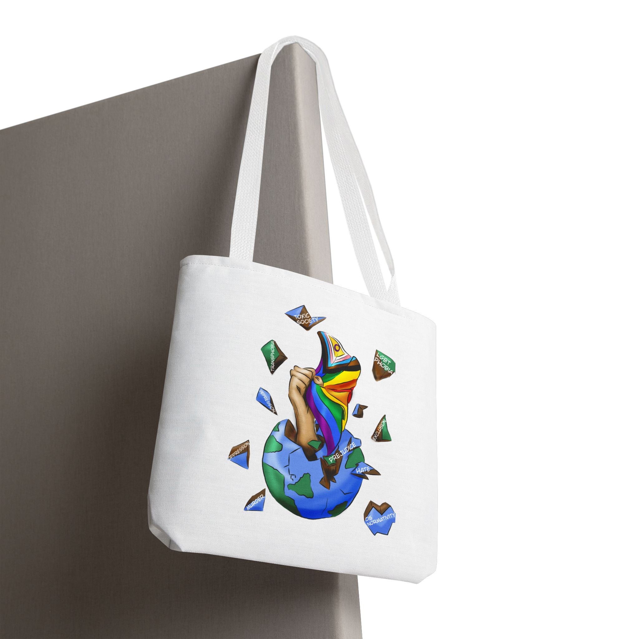 Progress Pride Flag Tote Bag – Breaking Barriers Art, Durable Polyester, Multiple Sizes | Inclusive LGBTQIA+ Accessory | Voce Lindx