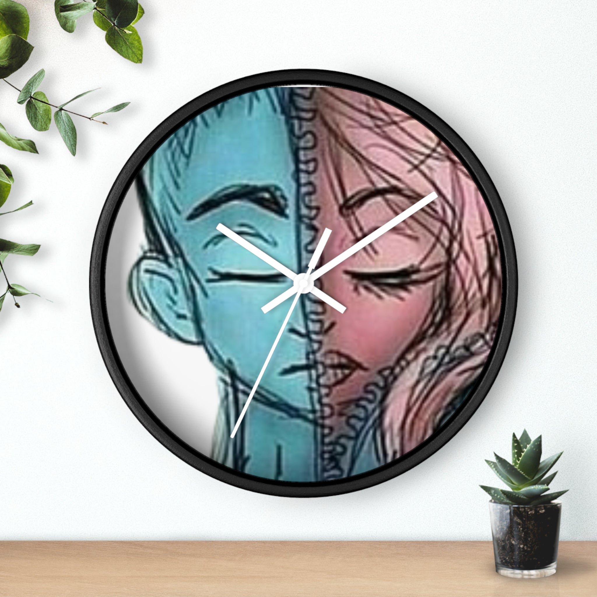 VOCE LINDX Wall Clock – Gender Expression Split Face Art – Silent Mechanism – Decorative Indoor Timepiece