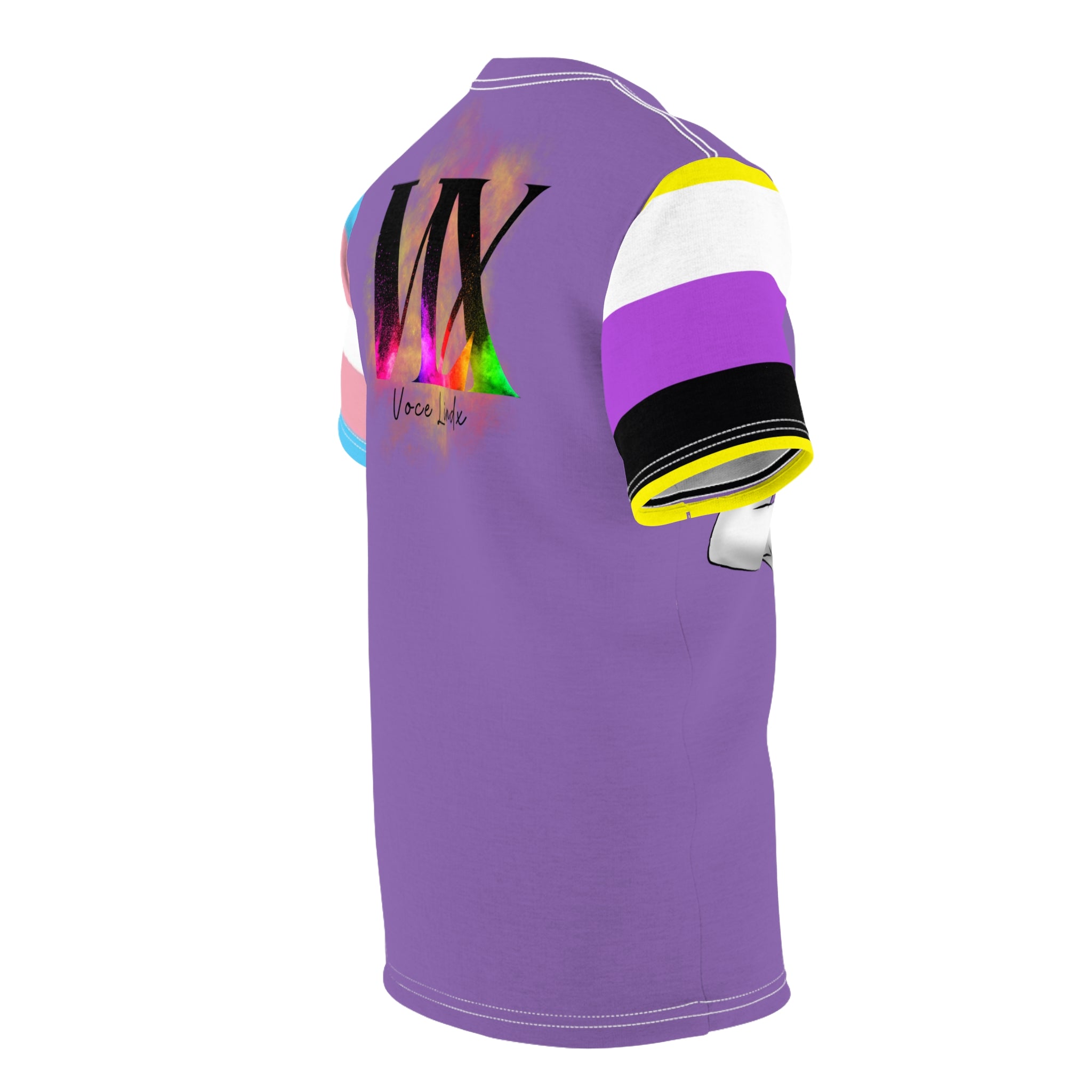 HE Gender-Free Pride Tee – Trans & Nonbinary Flag Sleeves, Inclusive LGBTQIA+ Fashion | Voce Lindx