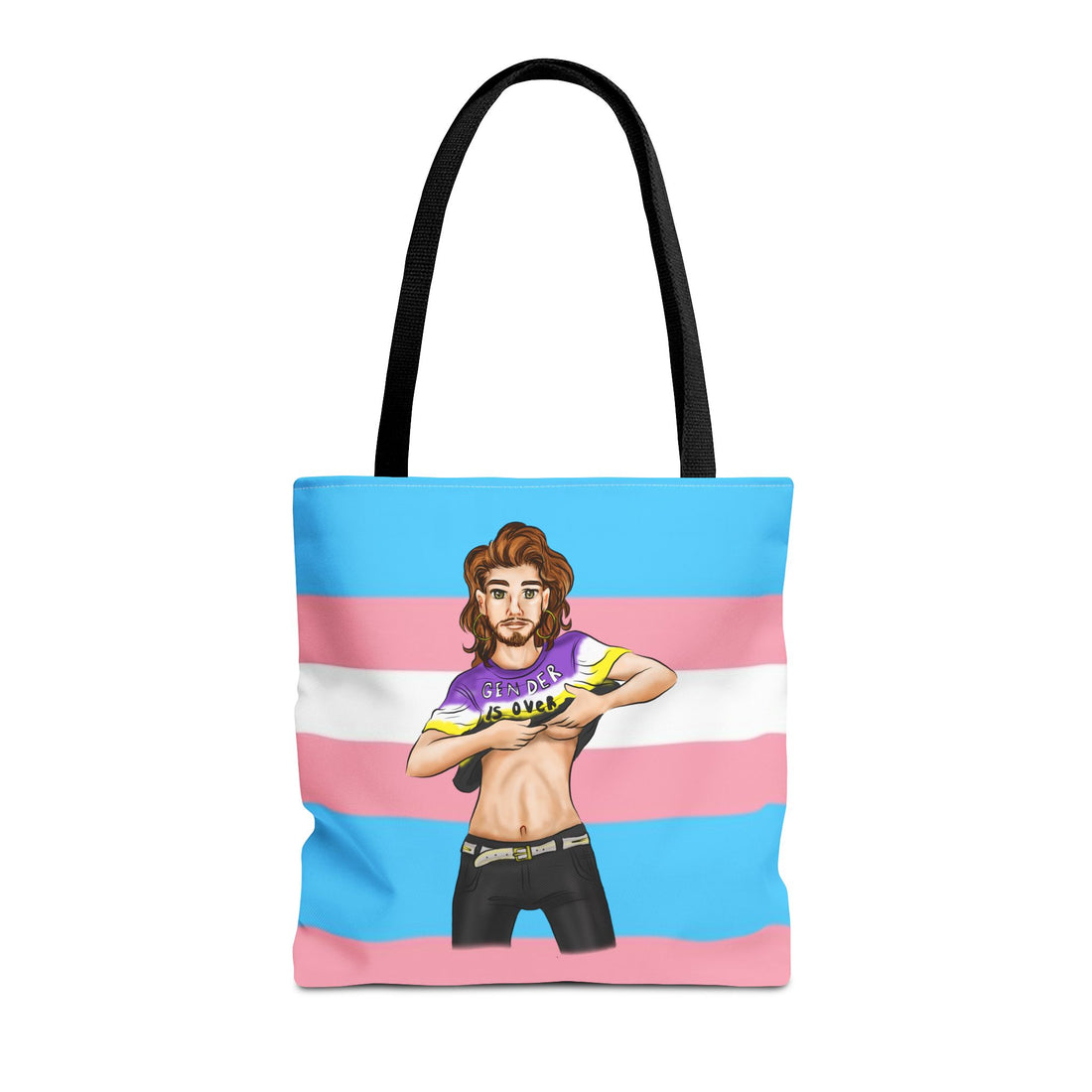Trans Pride Tote Bag – “Gender Is Over” Art, Durable Polyester, Multiple Sizes | Inclusive LGBTQIA+ Accessory | Voce Lindx