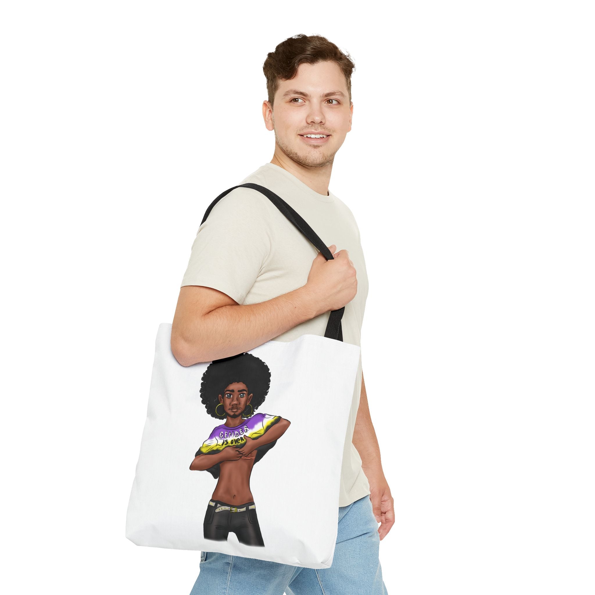 Gender Is Over Tote Bag – Gender-Free, Black Representation Art, Durable Polyester, Multiple Sizes | Inclusive LGBTQIA+ Accessory | Voce Lindx