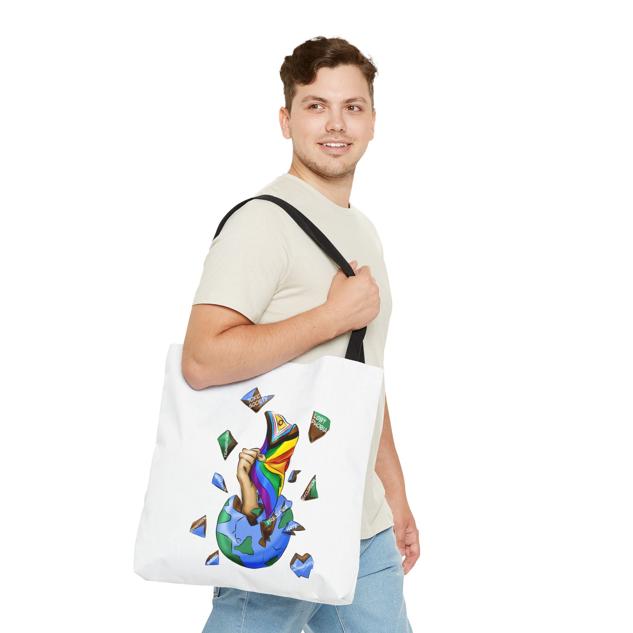 Progress Pride Flag Tote Bag – Breaking Barriers Art, Durable Polyester, Multiple Sizes | Inclusive LGBTQIA+ Accessory | Voce Lindx
