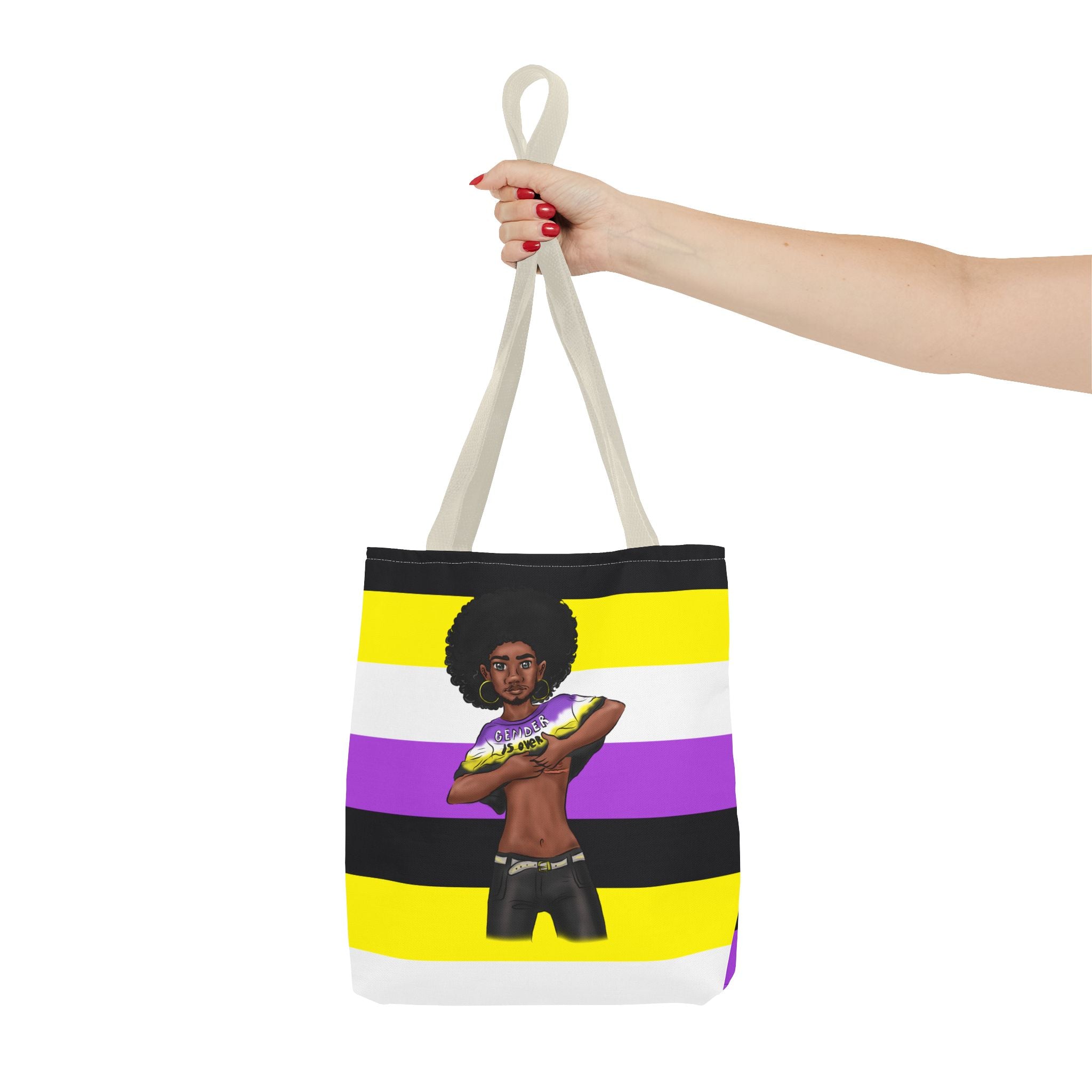Nonbinary Pride Tote Bag – “Gender Is Over” Art, Durable Polyester, Multiple Sizes | Inclusive LGBTQIA+ Accessory | Voce Lindx