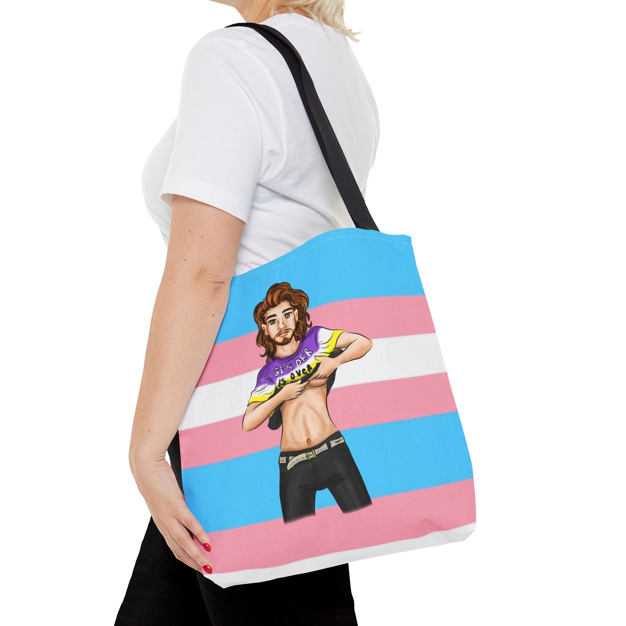 Trans Pride Tote Bag – “Gender Is Over” Art, Durable Polyester, Multiple Sizes | Inclusive LGBTQIA+ Accessory | Voce Lindx