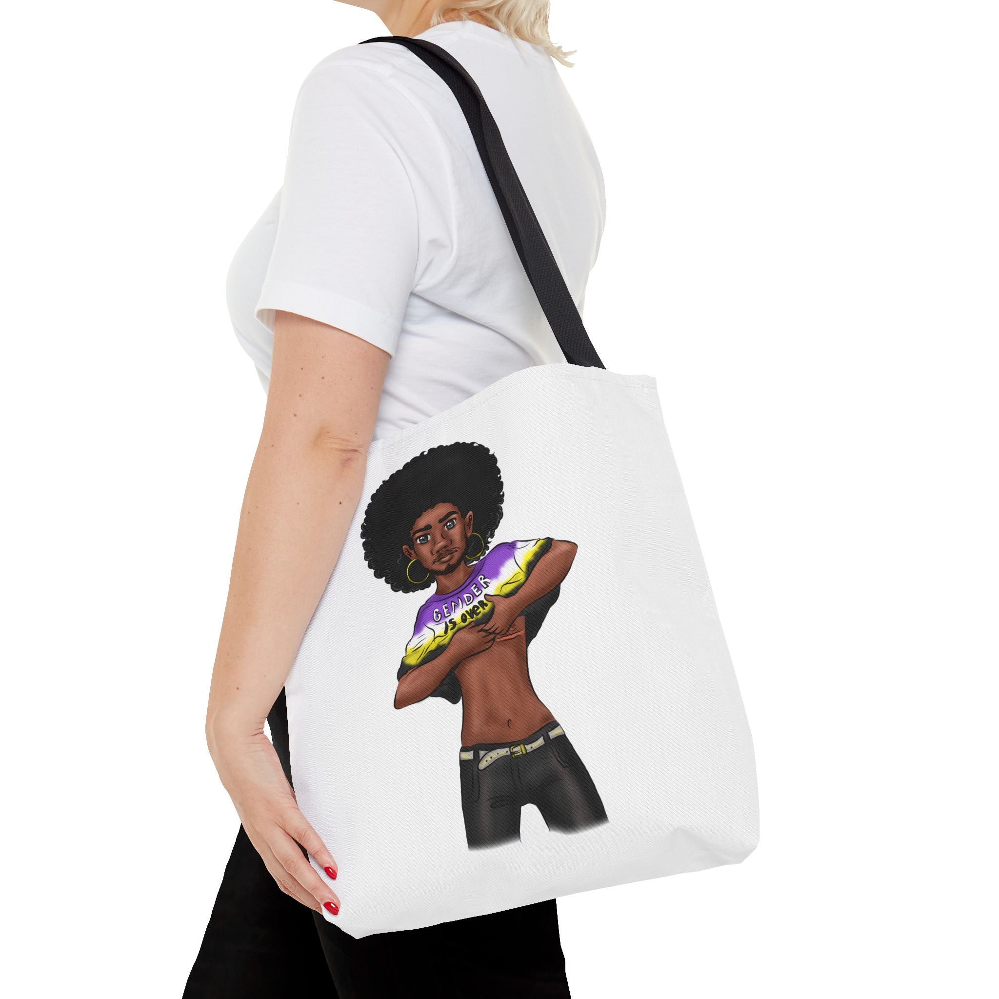 Gender Is Over Tote Bag – Gender-Free, Black Representation Art, Durable Polyester, Multiple Sizes | Inclusive LGBTQIA+ Accessory | Voce Lindx