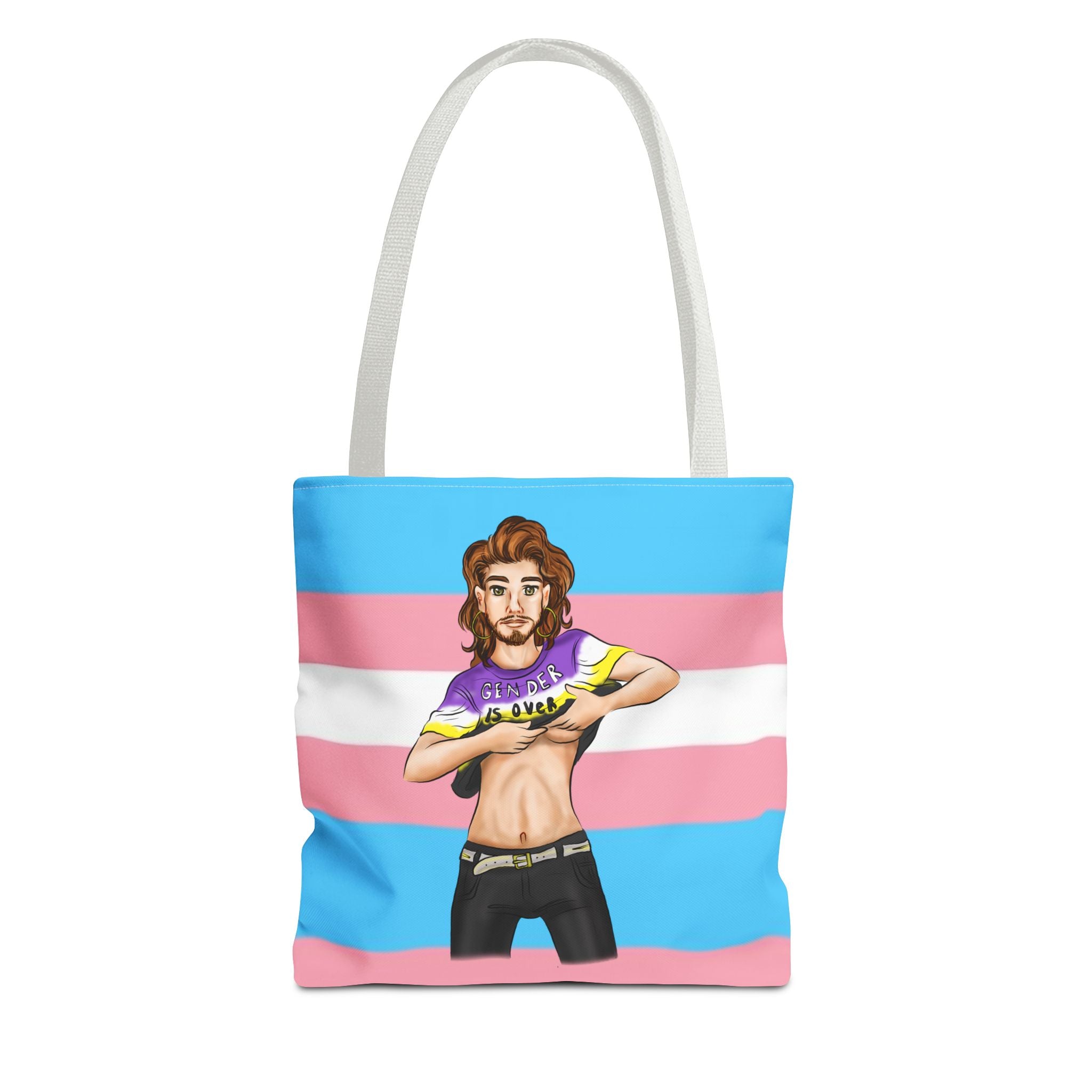 Trans Pride Tote Bag – “Gender Is Over” Art, Durable Polyester, Multiple Sizes | Inclusive LGBTQIA+ Accessory | Voce Lindx