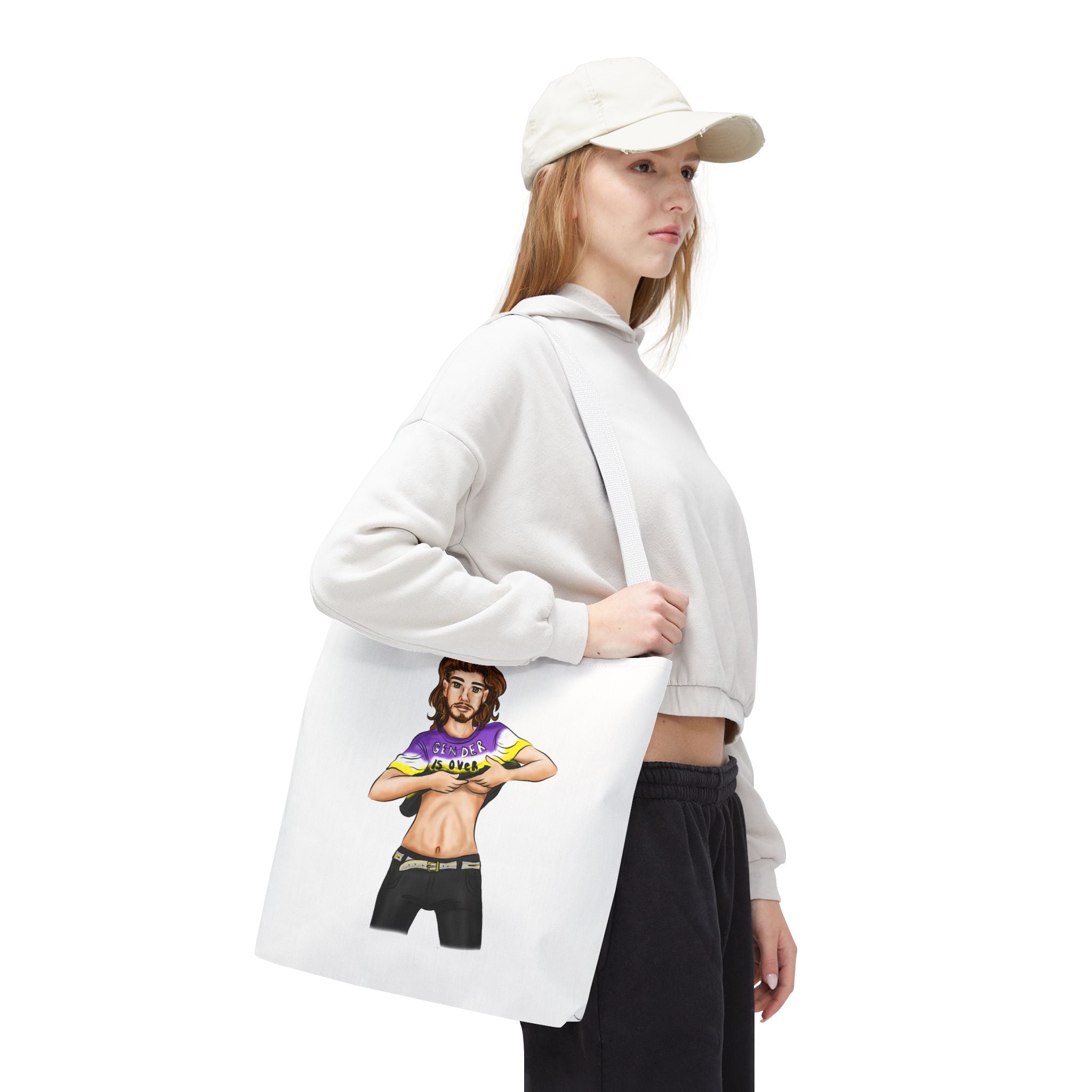 Nonbinary Pride Tote Bag – “Gender Is Over” Art, Durable Polyester, Multiple Sizes | Inclusive LGBTQIA+ Accessory | Voce Lindx