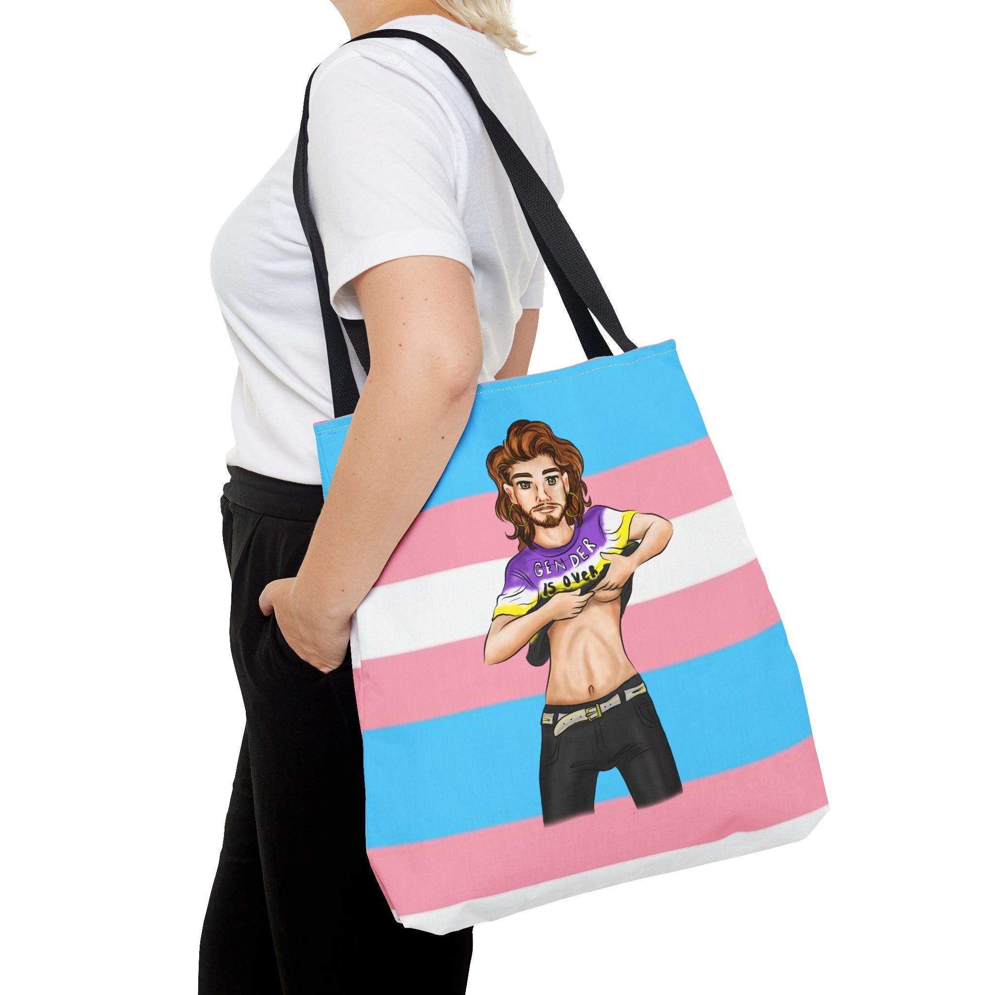 Trans Pride Tote Bag – “Gender Is Over” Art, Durable Polyester, Multiple Sizes | Inclusive LGBTQIA+ Accessory | Voce Lindx