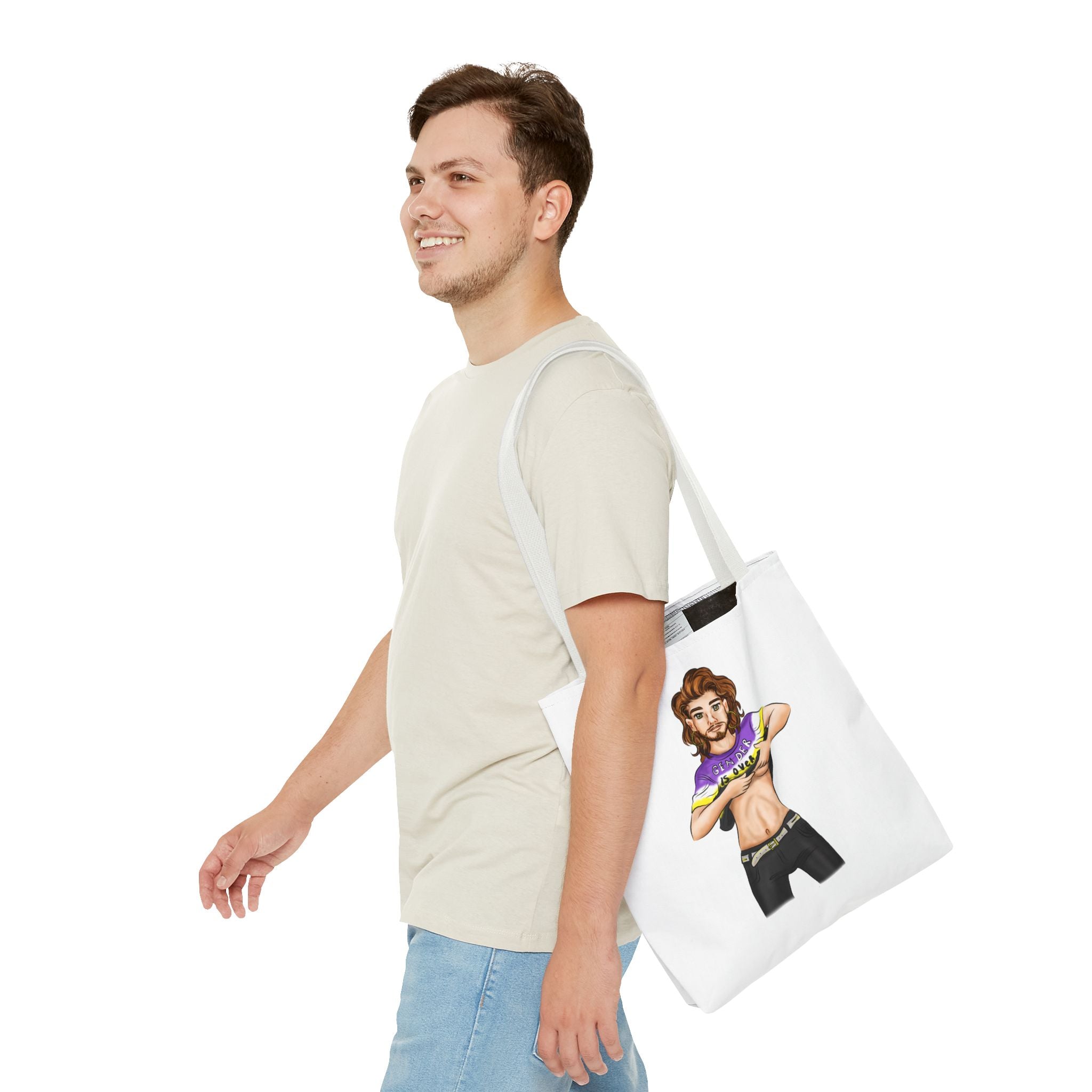 Nonbinary Pride Tote Bag – “Gender Is Over” Art, Durable Polyester, Multiple Sizes | Inclusive LGBTQIA+ Accessory | Voce Lindx