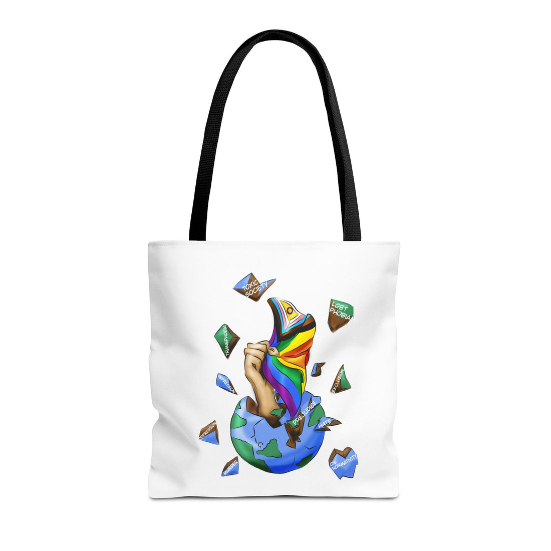 Progress Pride Flag Tote Bag – Breaking Barriers Art, Durable Polyester, Multiple Sizes | Inclusive LGBTQIA+ Accessory | Voce Lindx
