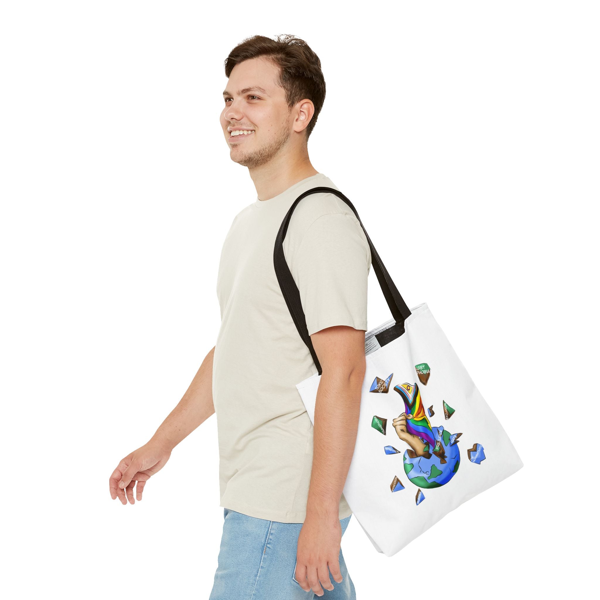 Progress Pride Flag Tote Bag – Breaking Barriers Art, Durable Polyester, Multiple Sizes | Inclusive LGBTQIA+ Accessory | Voce Lindx