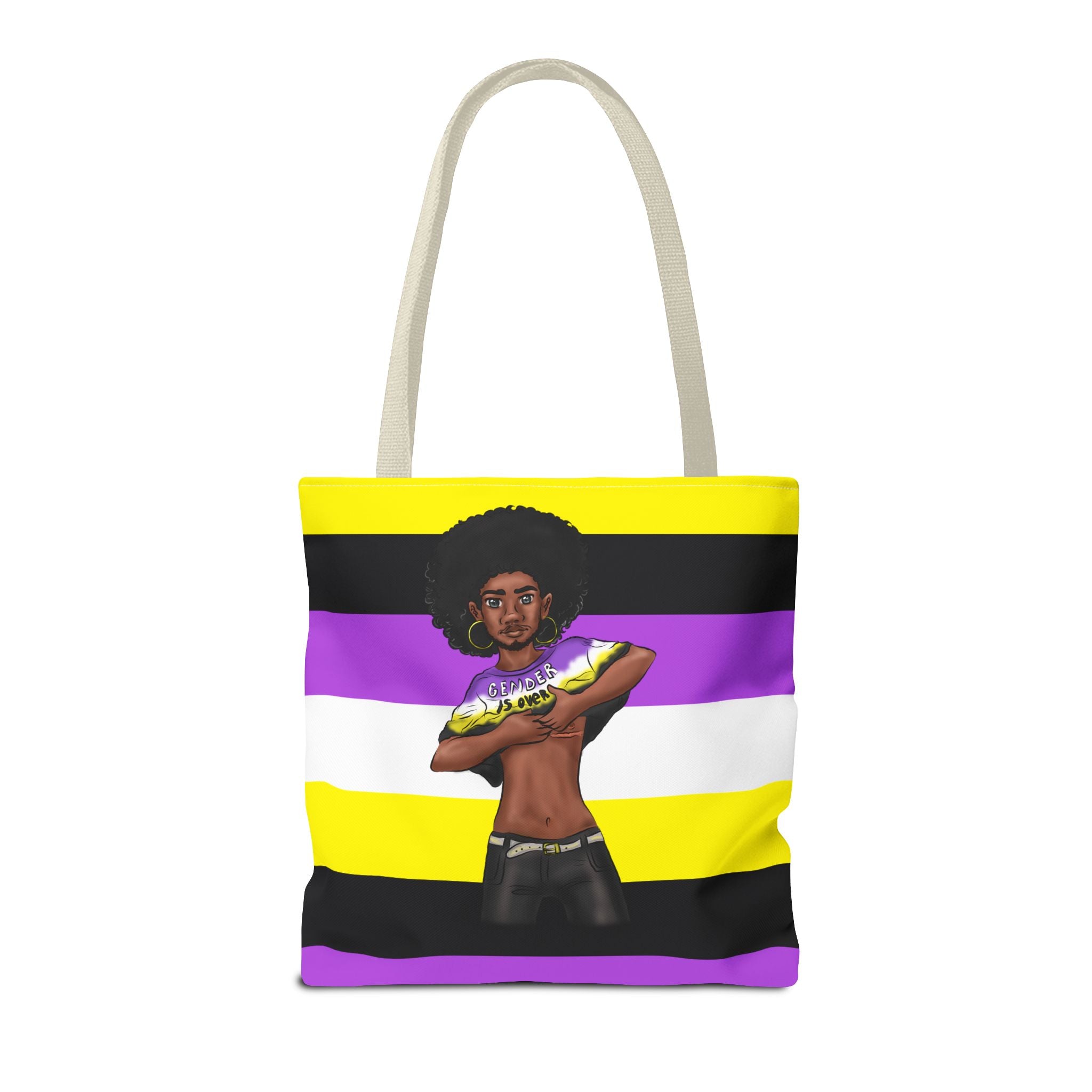 Nonbinary Pride Tote Bag – “Gender Is Over” Art, Durable Polyester, Multiple Sizes | Inclusive LGBTQIA+ Accessory | Voce Lindx