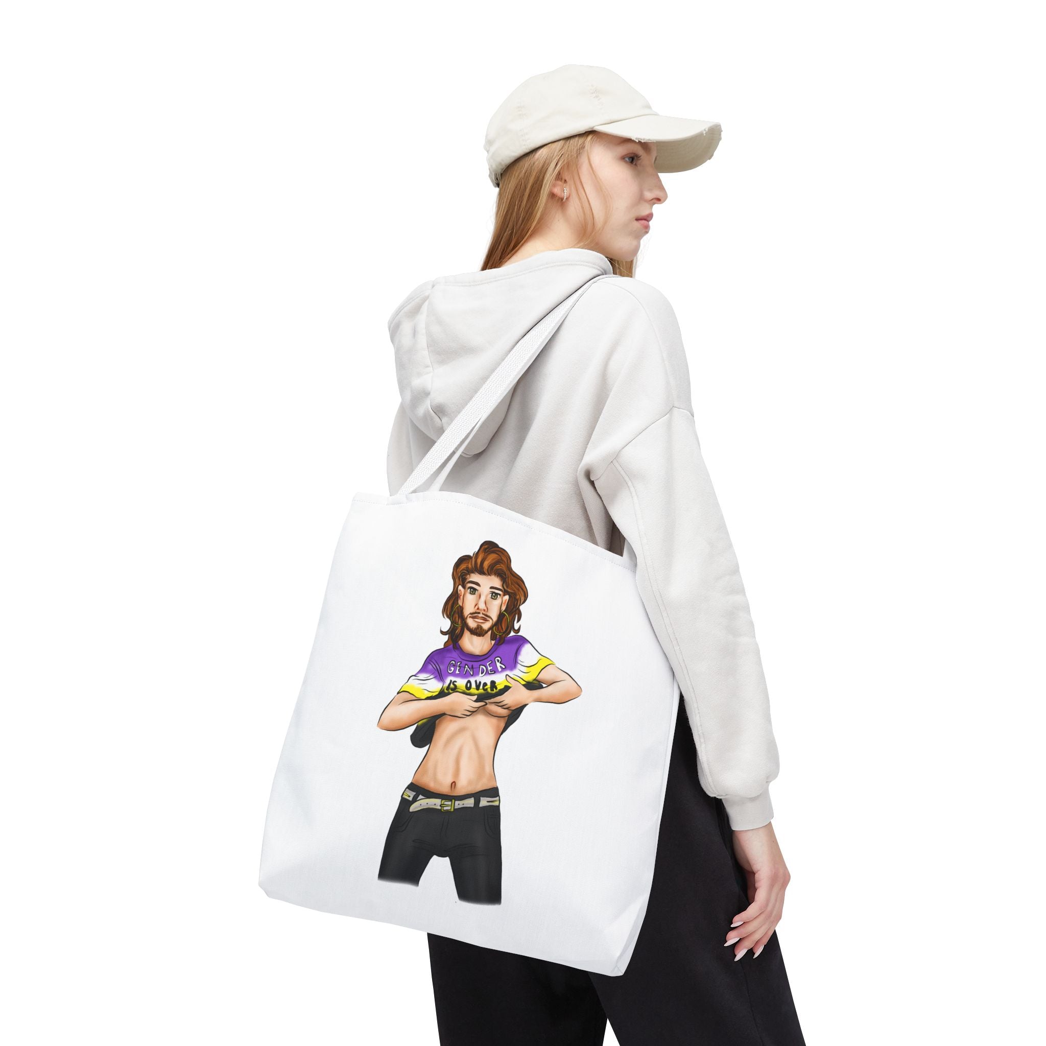 Nonbinary Pride Tote Bag – “Gender Is Over” Art, Durable Polyester, Multiple Sizes | Inclusive LGBTQIA+ Accessory | Voce Lindx
