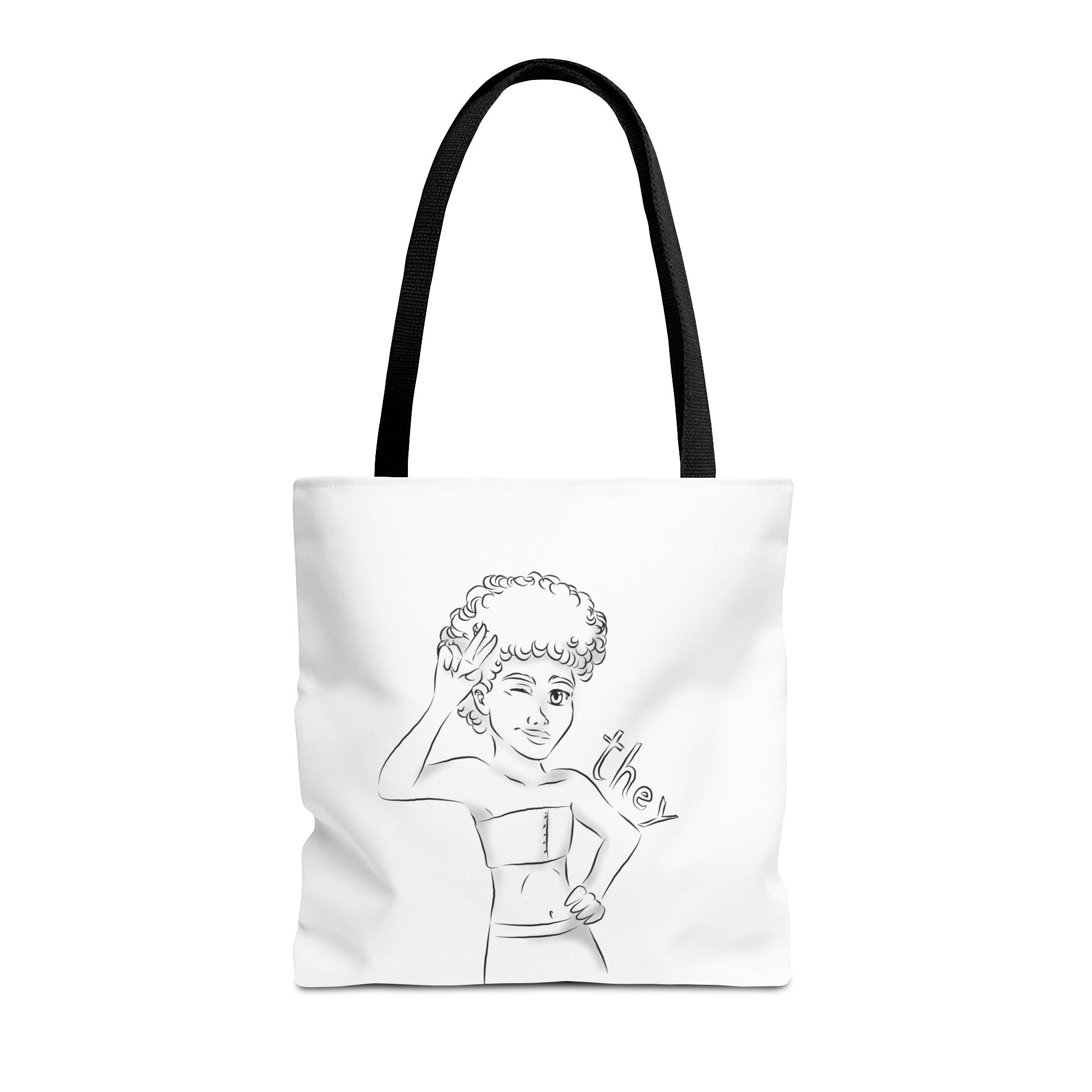 They Pronoun Tote Bag – Gender-Free, Black Line Art, Durable Polyester, Multiple Sizes | Inclusive LGBTQIA+ Accessory | Voce Lindx