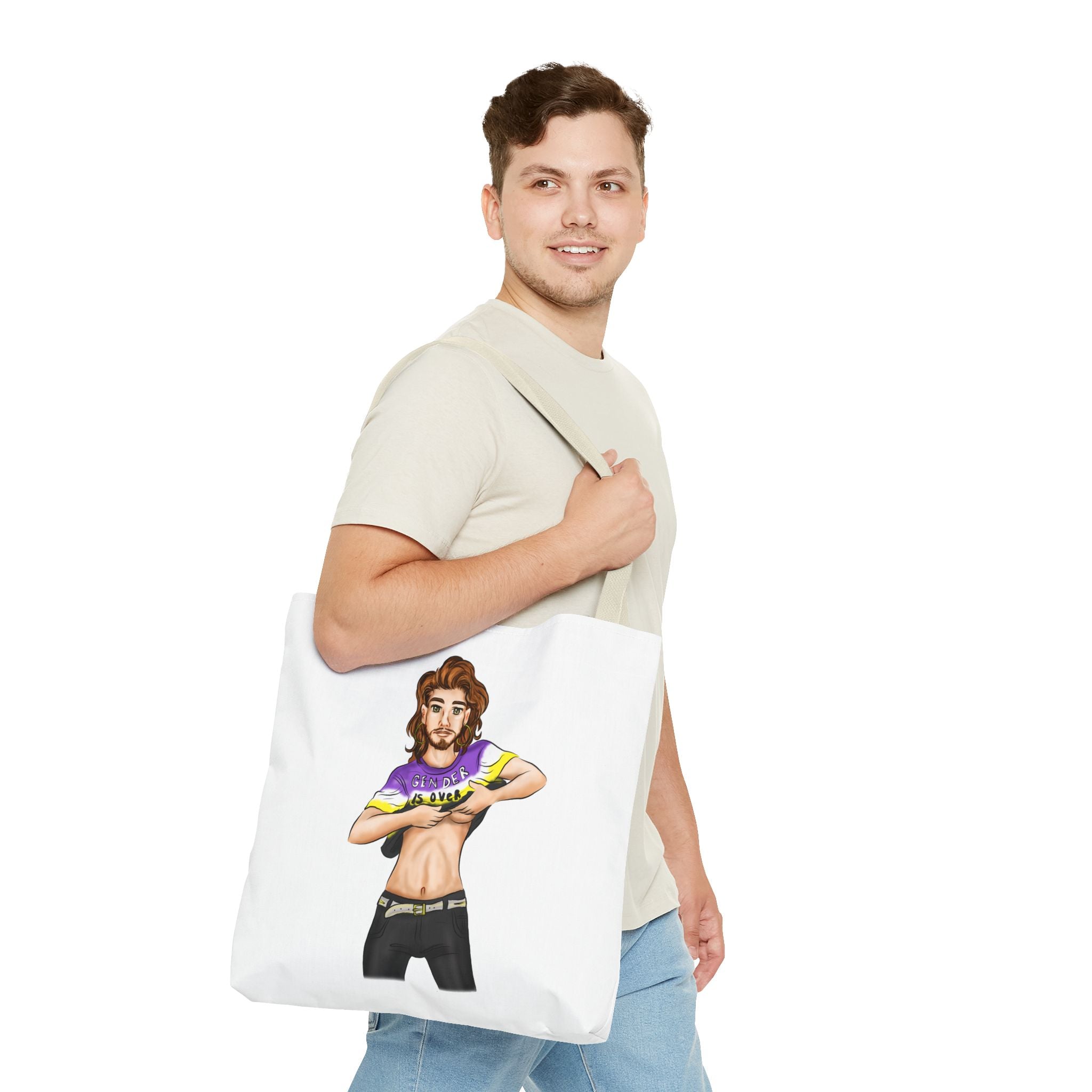 Nonbinary Pride Tote Bag – “Gender Is Over” Art, Durable Polyester, Multiple Sizes | Inclusive LGBTQIA+ Accessory | Voce Lindx